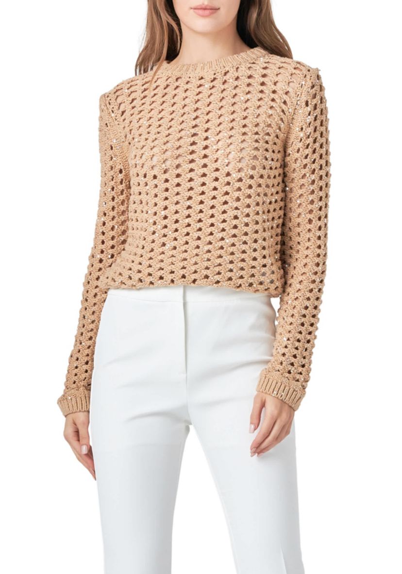 Sequins Knit Long Sleeve Top