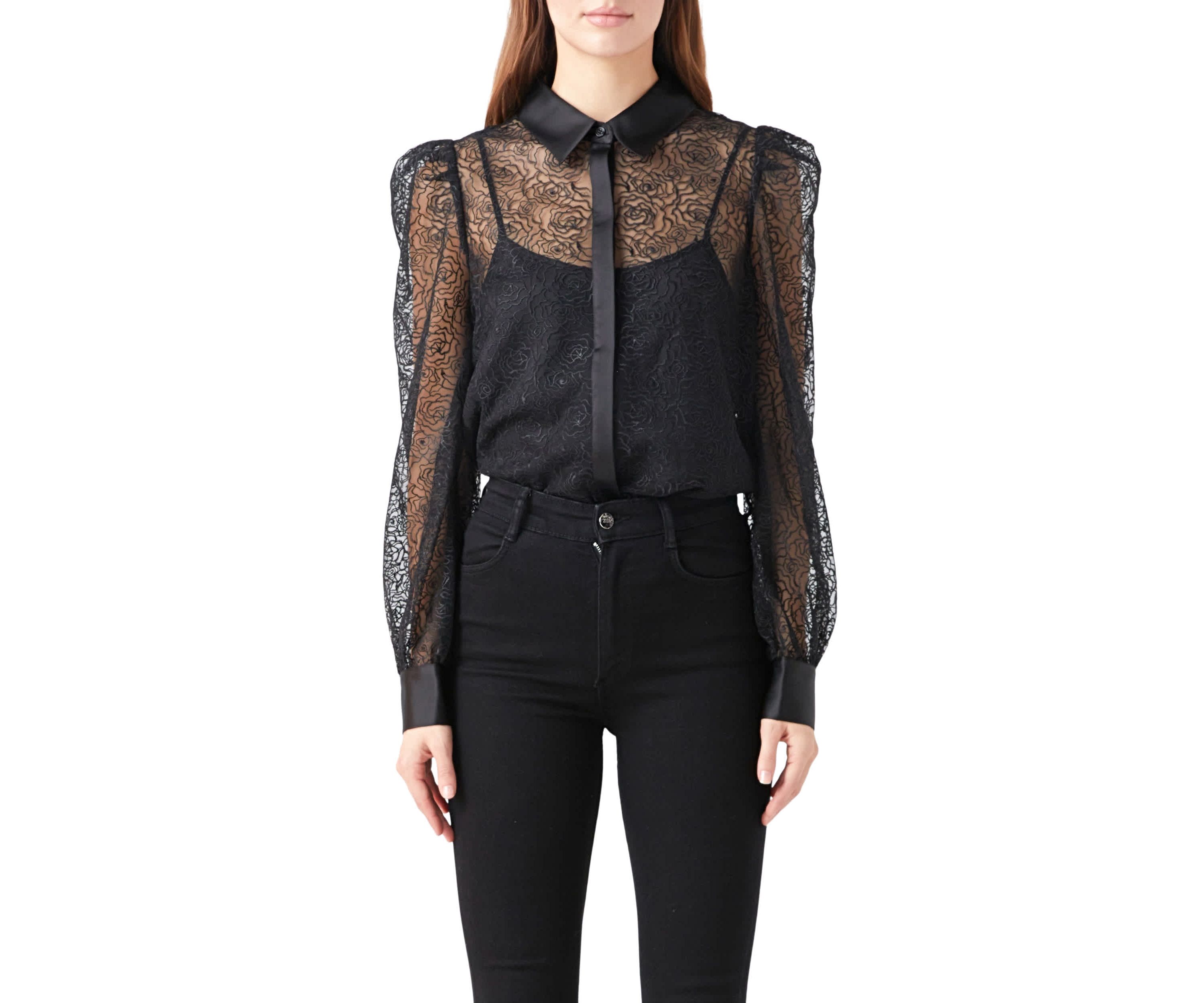 Embroidered Mesh See Through Top