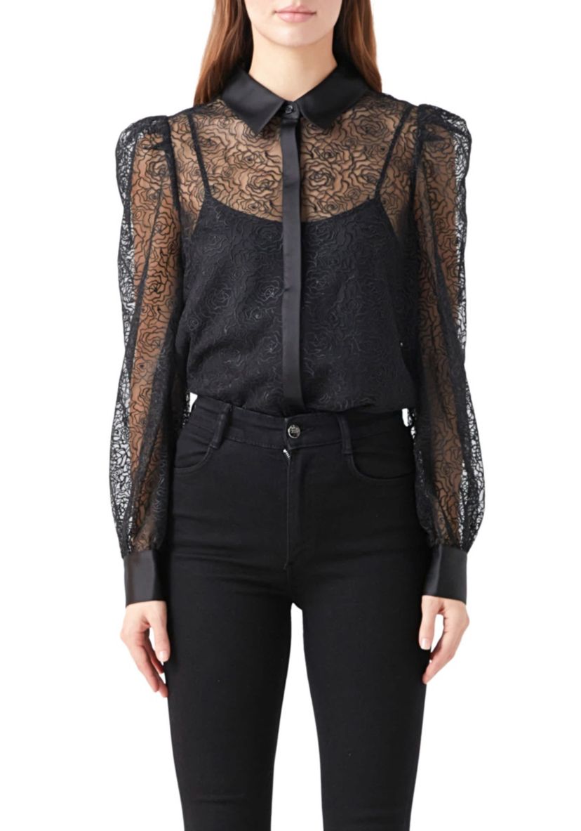 Embroidered Mesh See Through Top