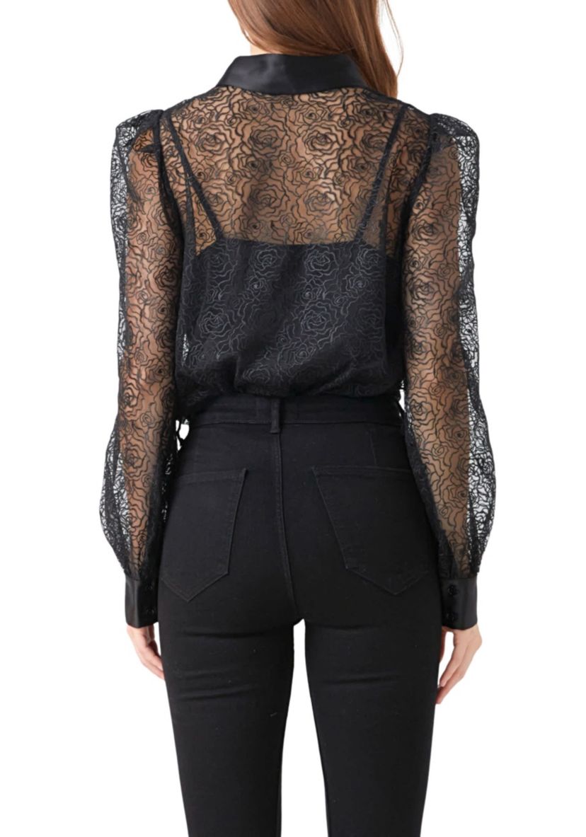 Embroidered Mesh See Through Top