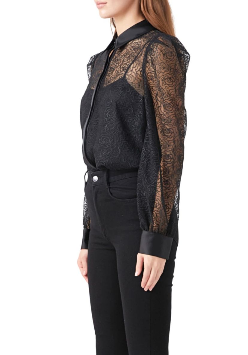 Embroidered Mesh See Through Top
