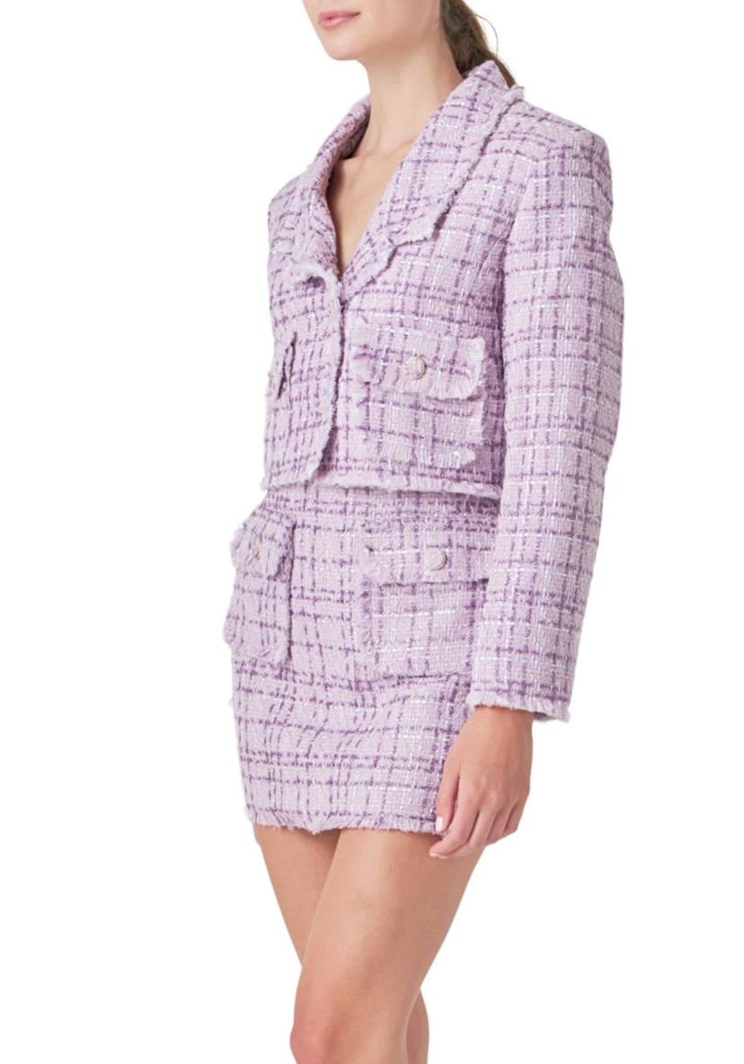 Tonal Boucle Tweed Short Blazer
