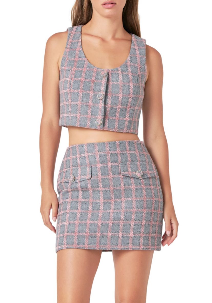 Tweed Button Crop Top