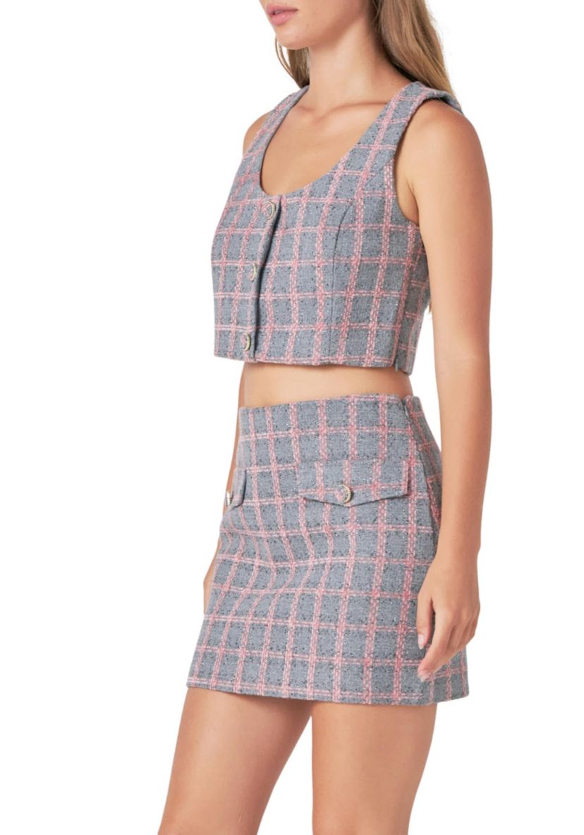 Tweed Button Crop Top