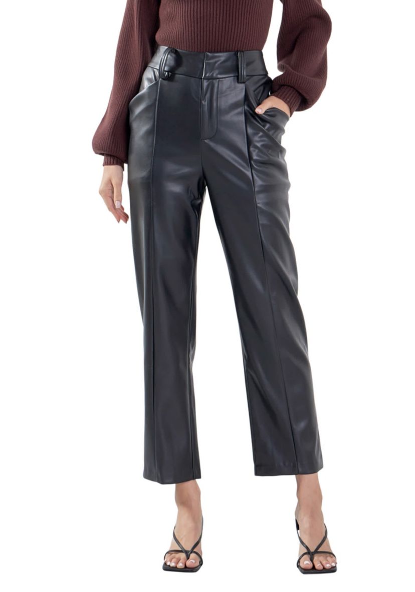 Faux Leather Wide Pocket Pants