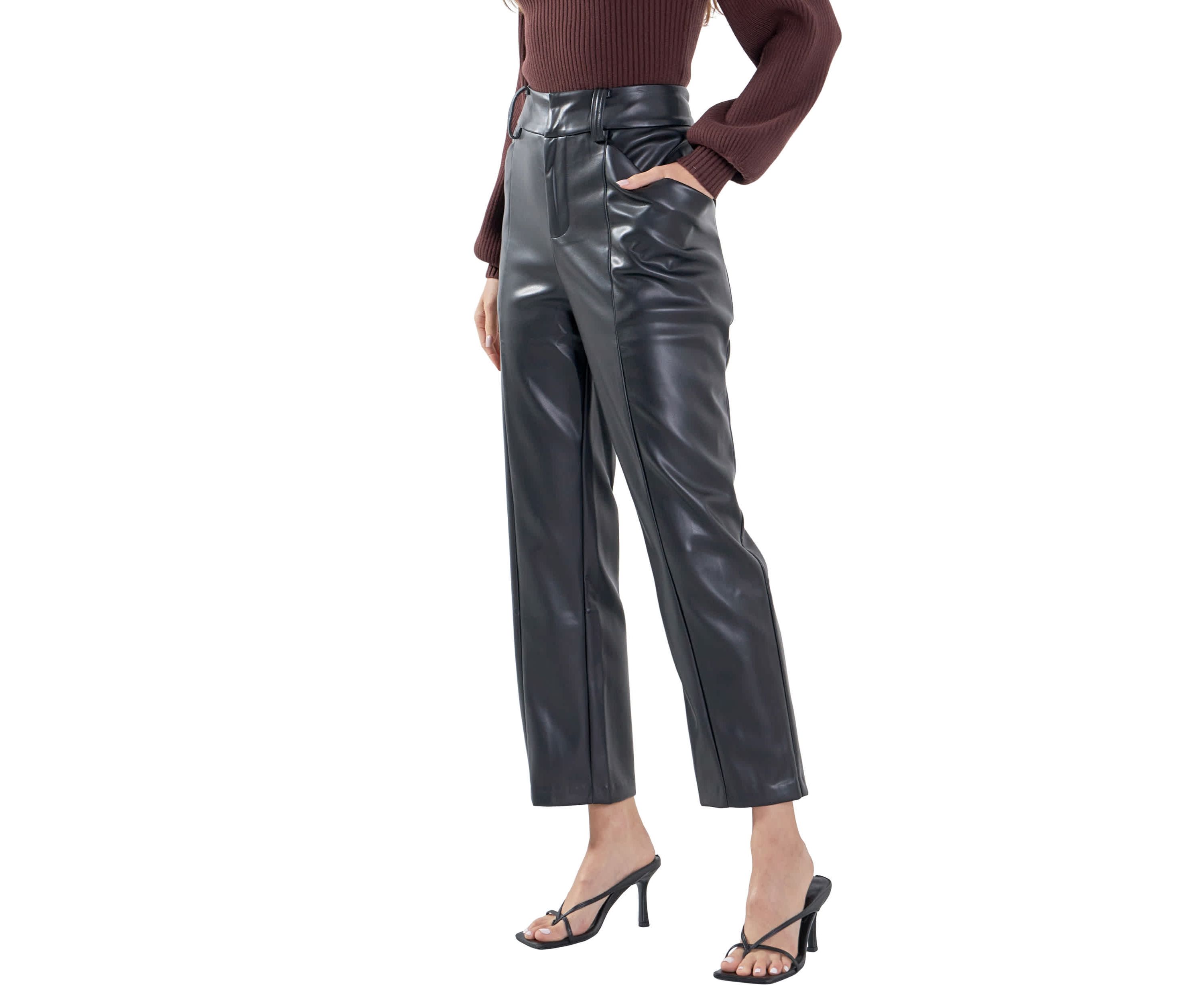 Faux Leather Wide Pocket Pants
