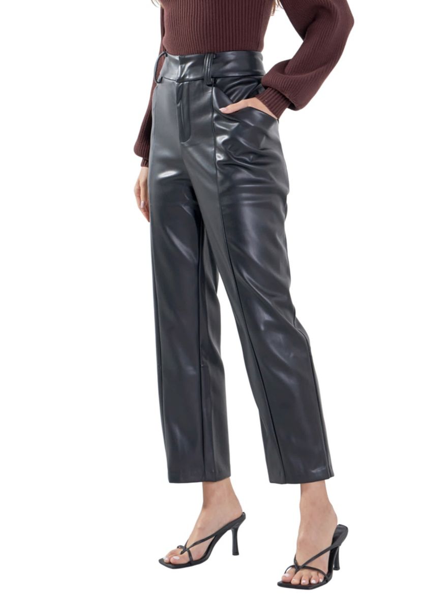 Faux Leather Wide Pocket Pants