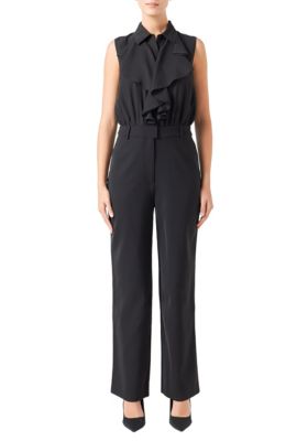 Endless Rose Women's Sleeveless Ruffle Jumpsuit, Black, Large