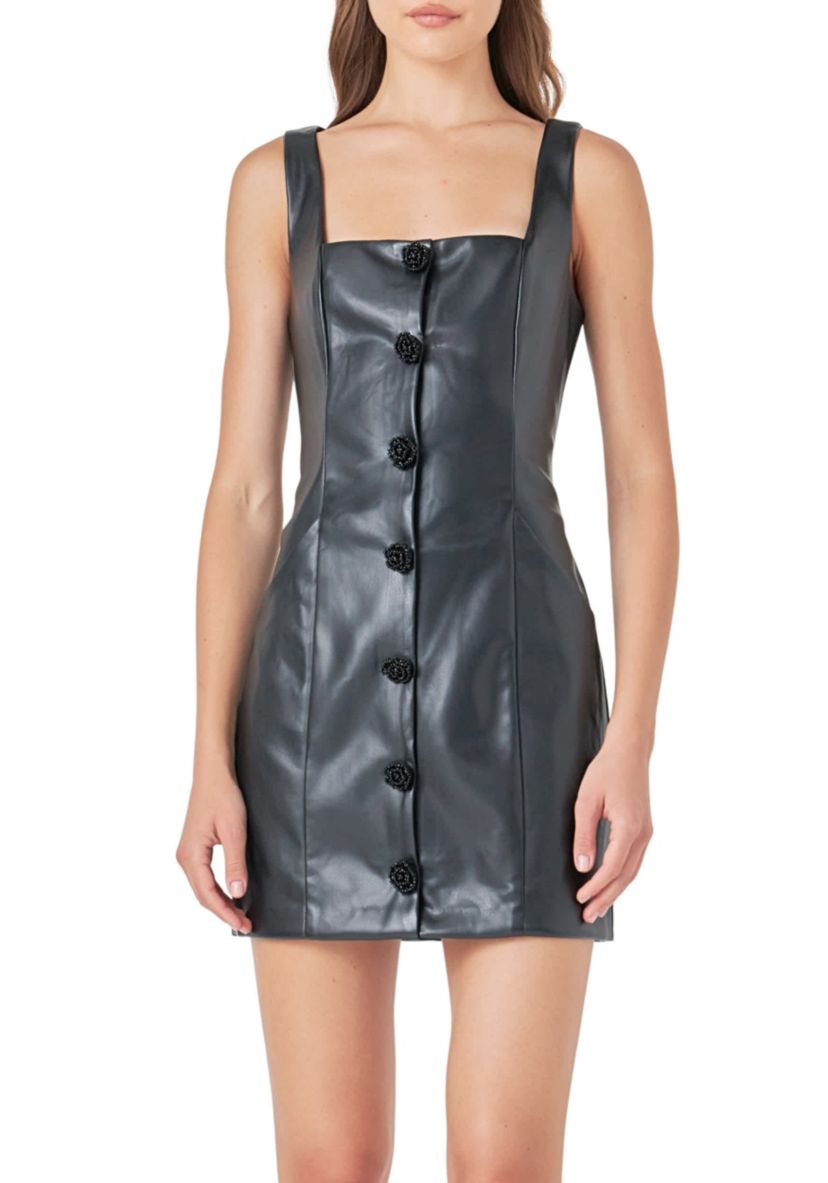 Faux Leather Buttoned Mini Dress