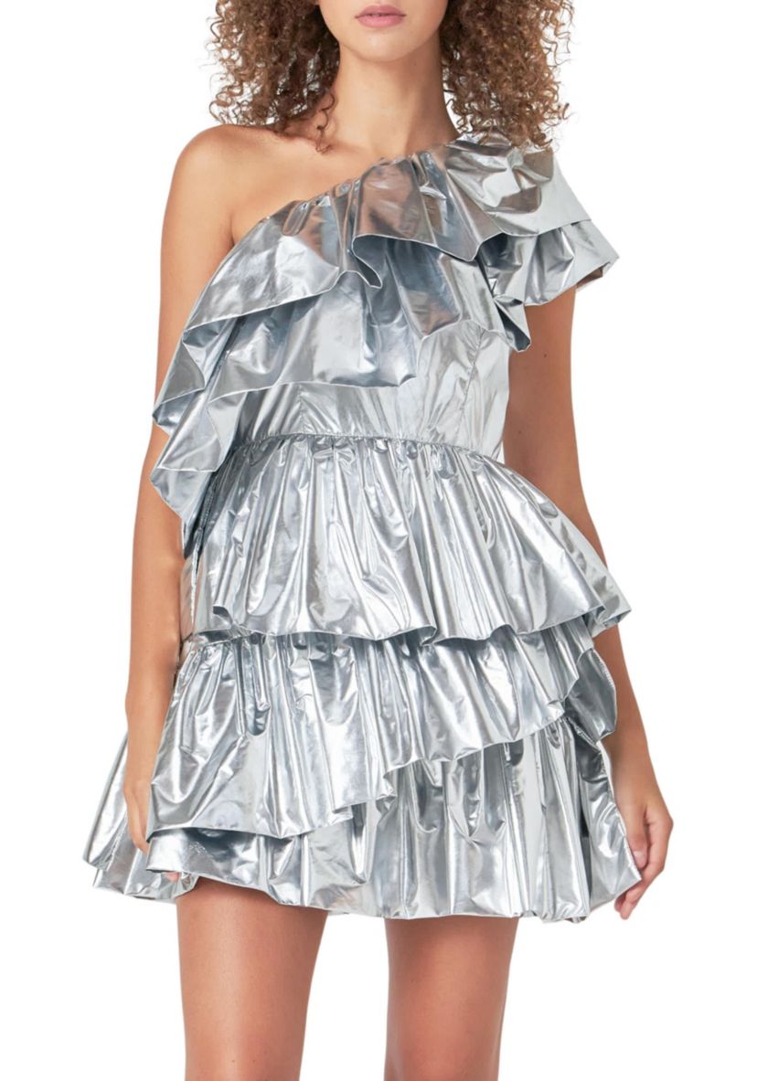 Metallic Tiered Mini Dress