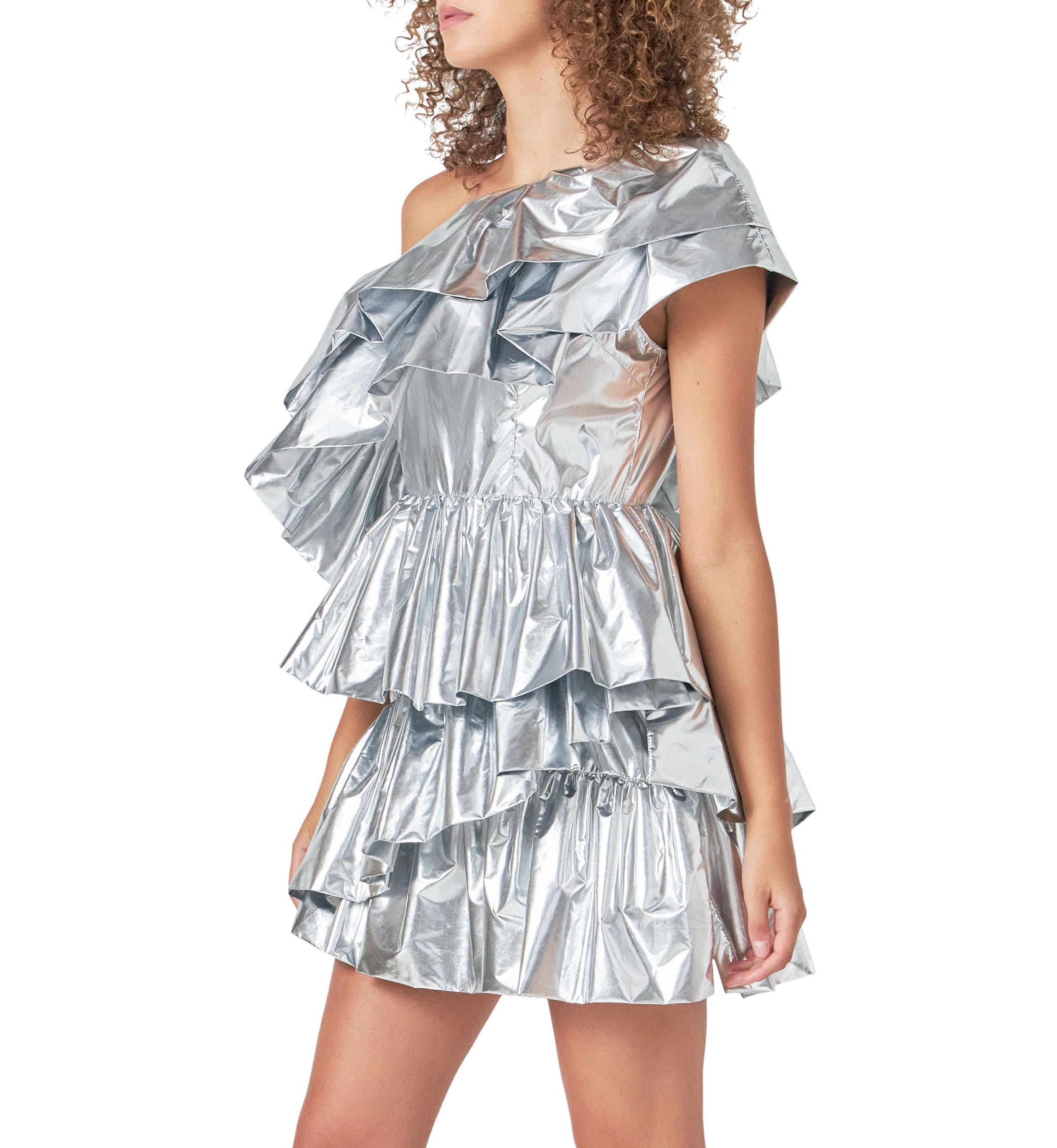 Metallic Tiered Mini Dress