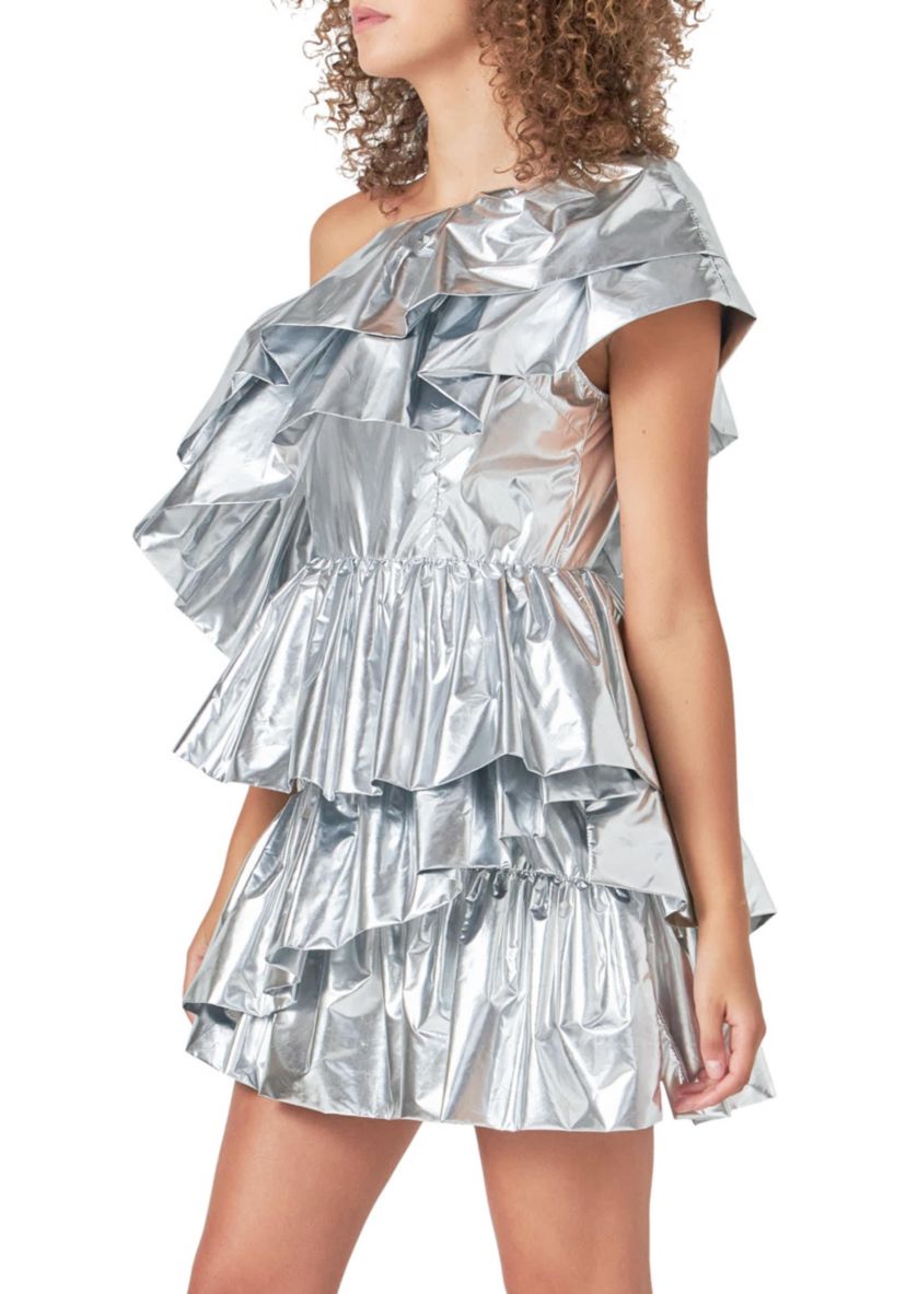 Metallic Tiered Mini Dress