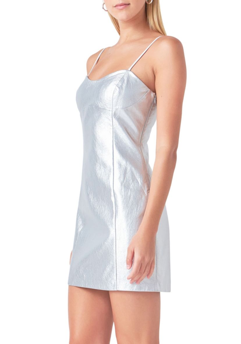 Metallic Pu Mini Dress