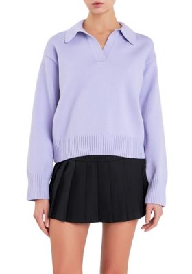 ENGLISH FACTORY Women's V-neckline with Collar Sweater
