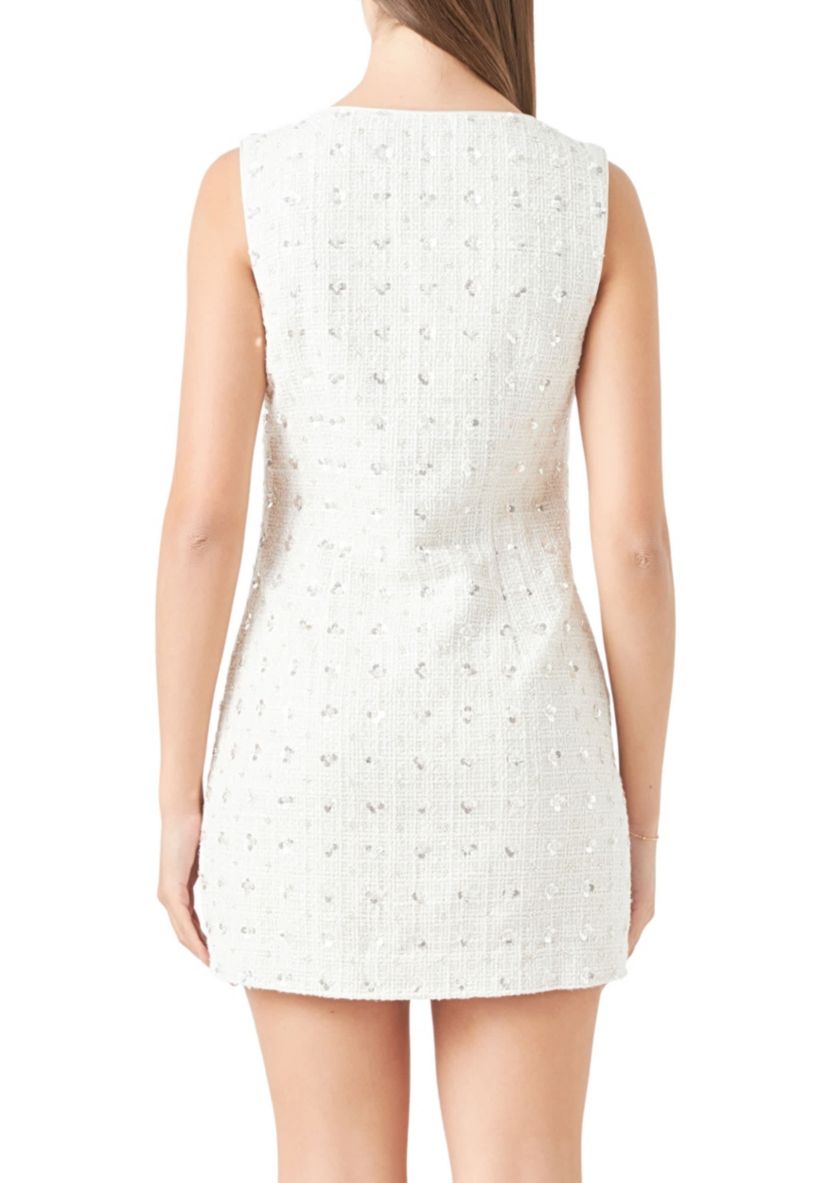 Floral Embellishment Tweed Mini Dress