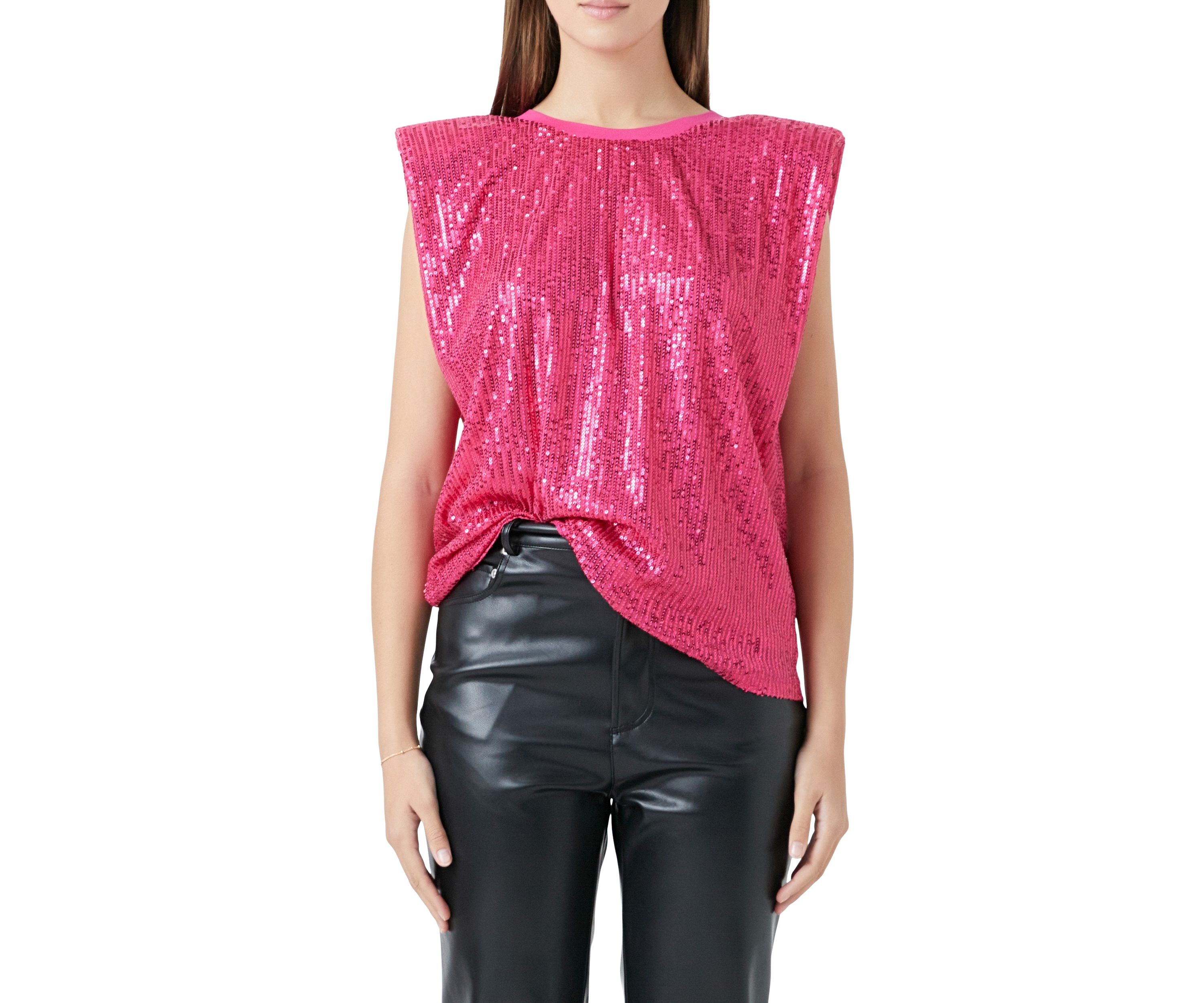 Sequin Shoulder Pad Top