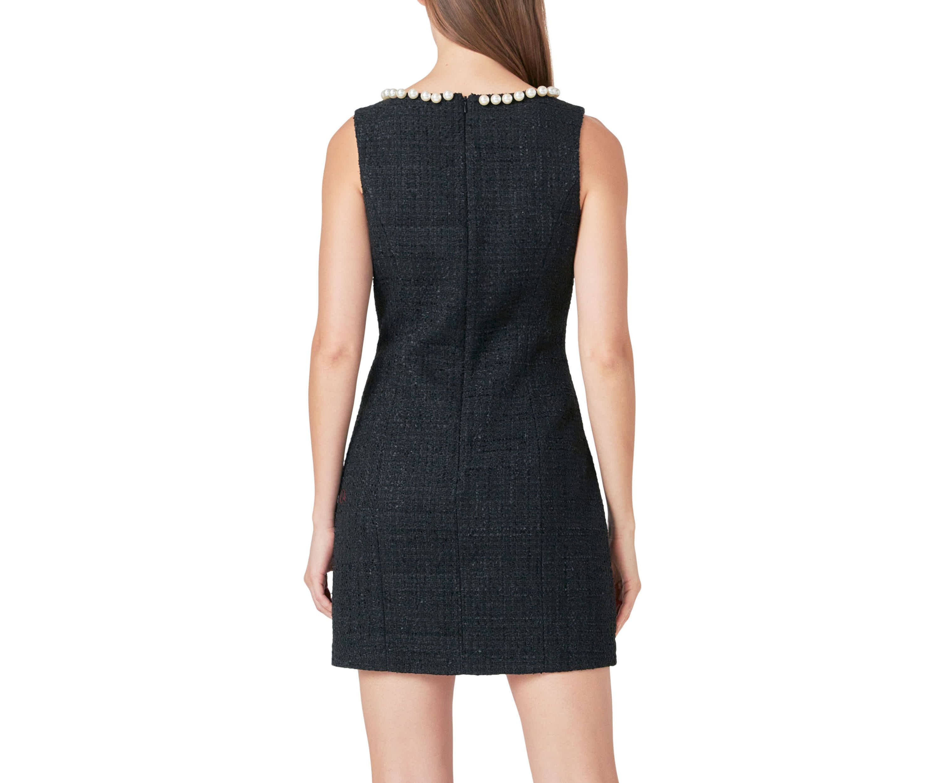 Pearl Accented Cutout Mini Dress
