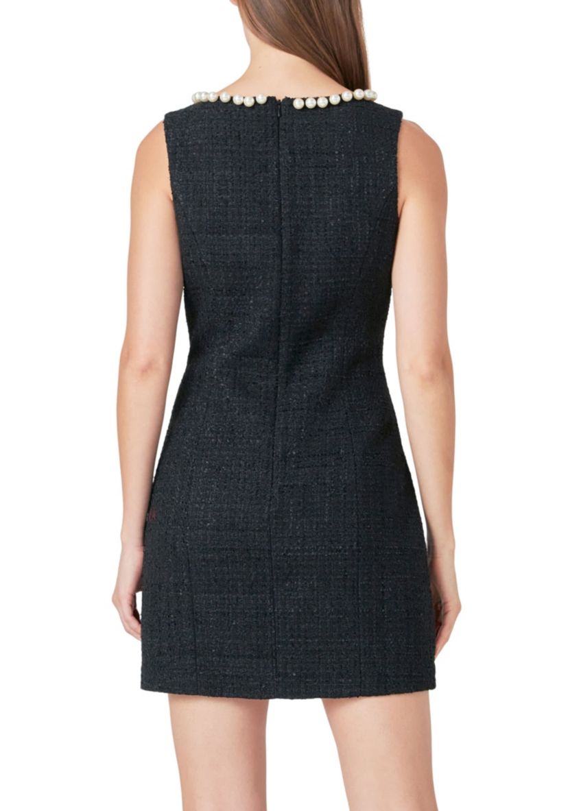 Pearl Accented Cutout Mini Dress