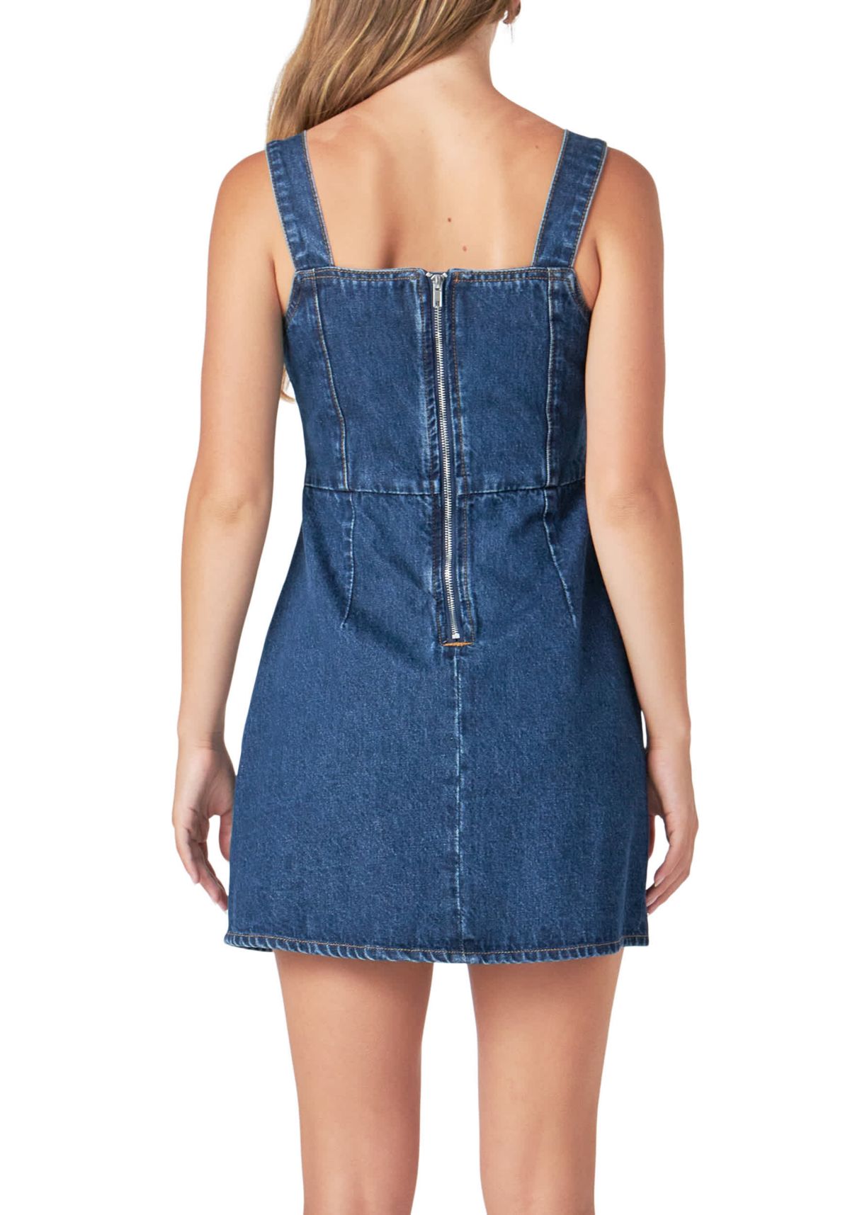 Bow Trim Denim Mini Dress