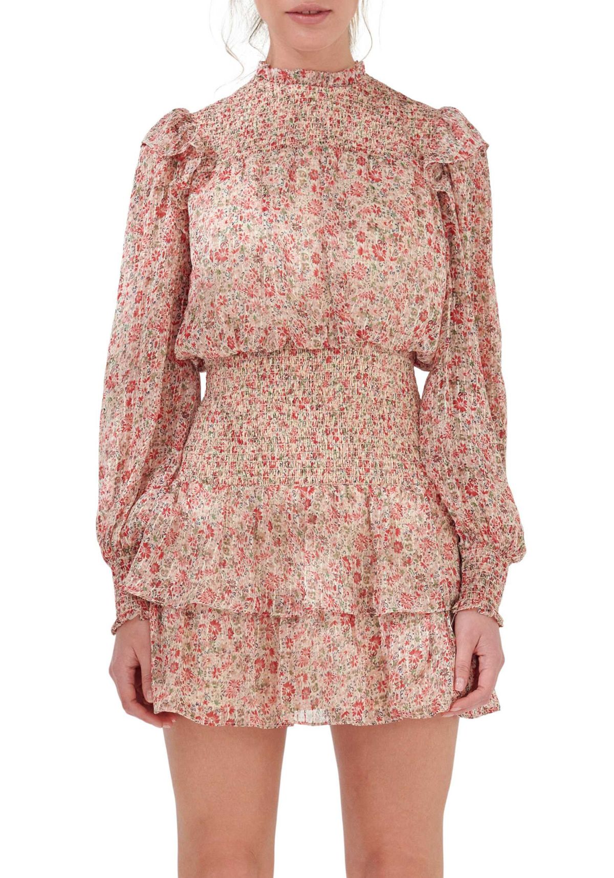 Floral Stripe Chiffon Dress