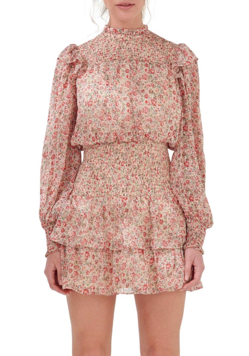 Floral Stripe Chiffon Dress