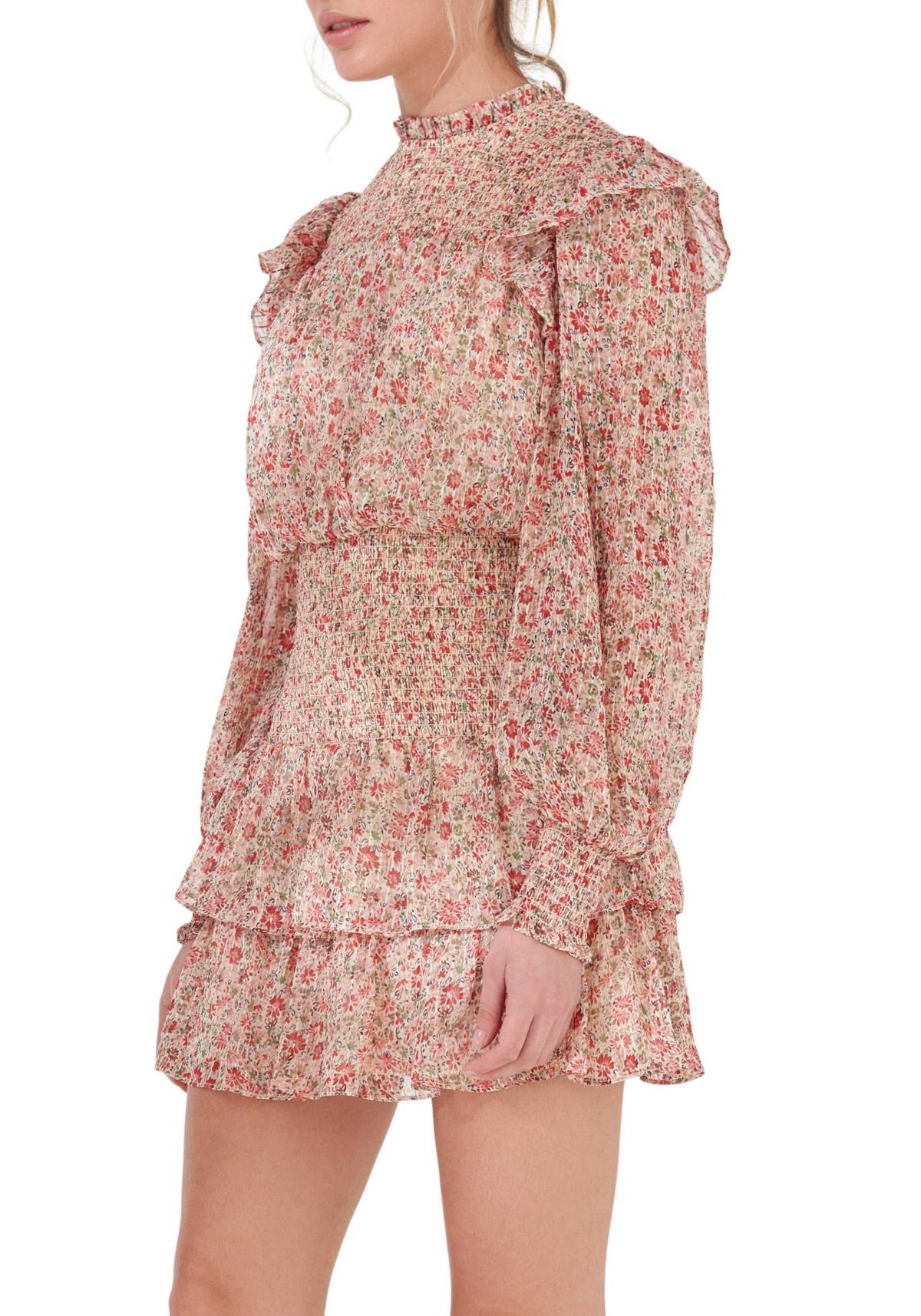 Floral Stripe Chiffon Dress