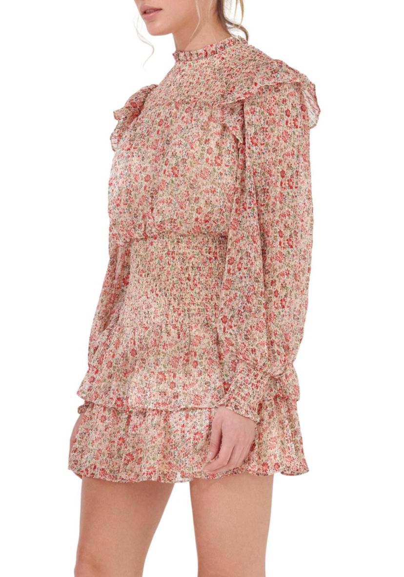 Floral Stripe Chiffon Dress