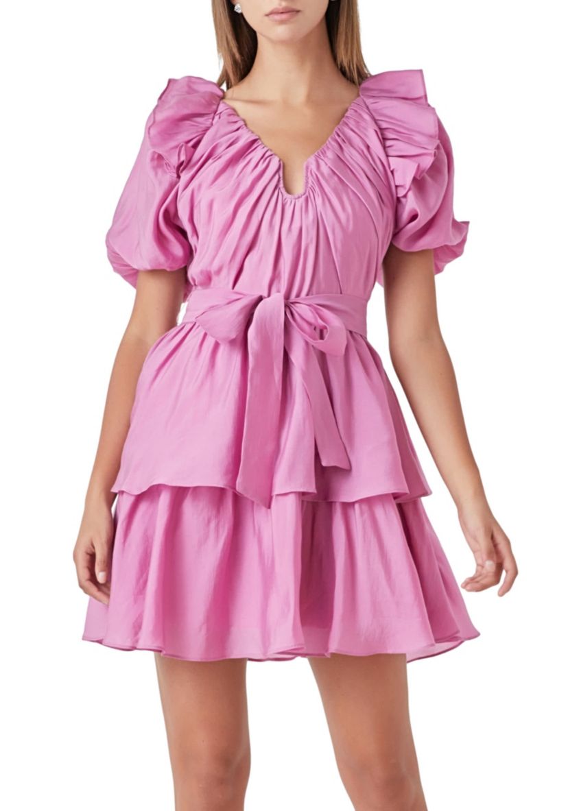 Puff Sleeve Layered Mini Dress