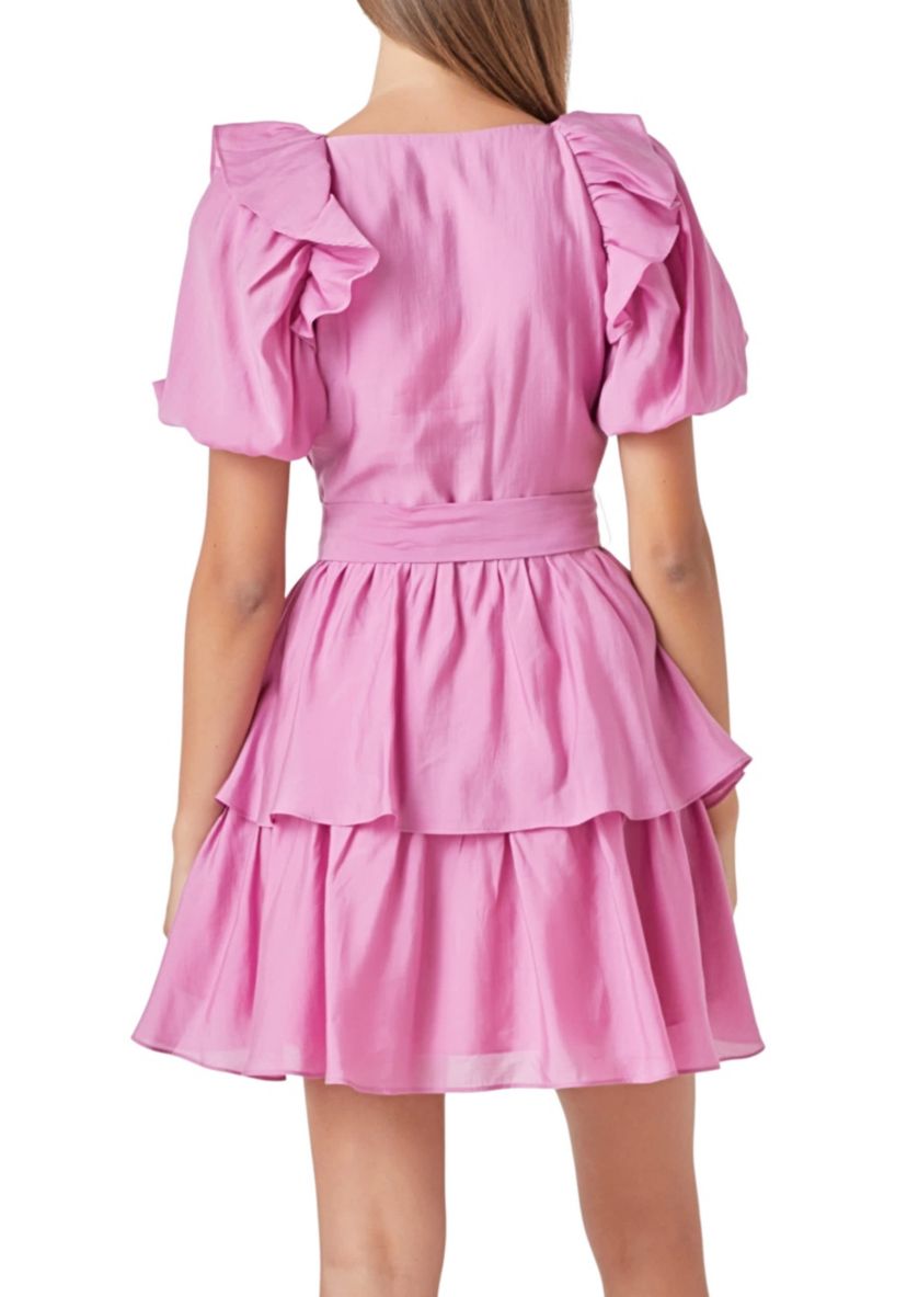 Puff Sleeve Layered Mini Dress