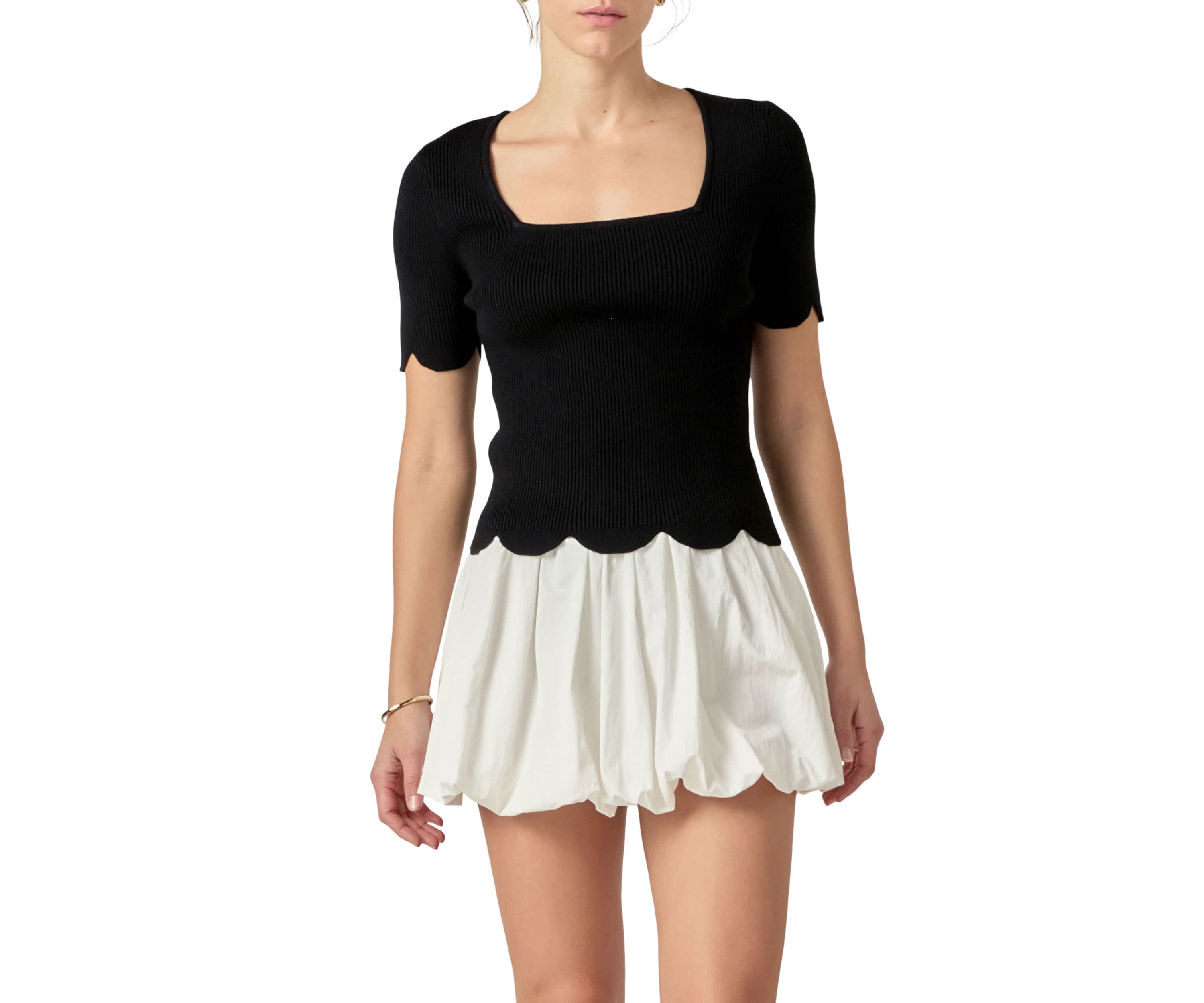 Scallop Hem Square Neck Sweater