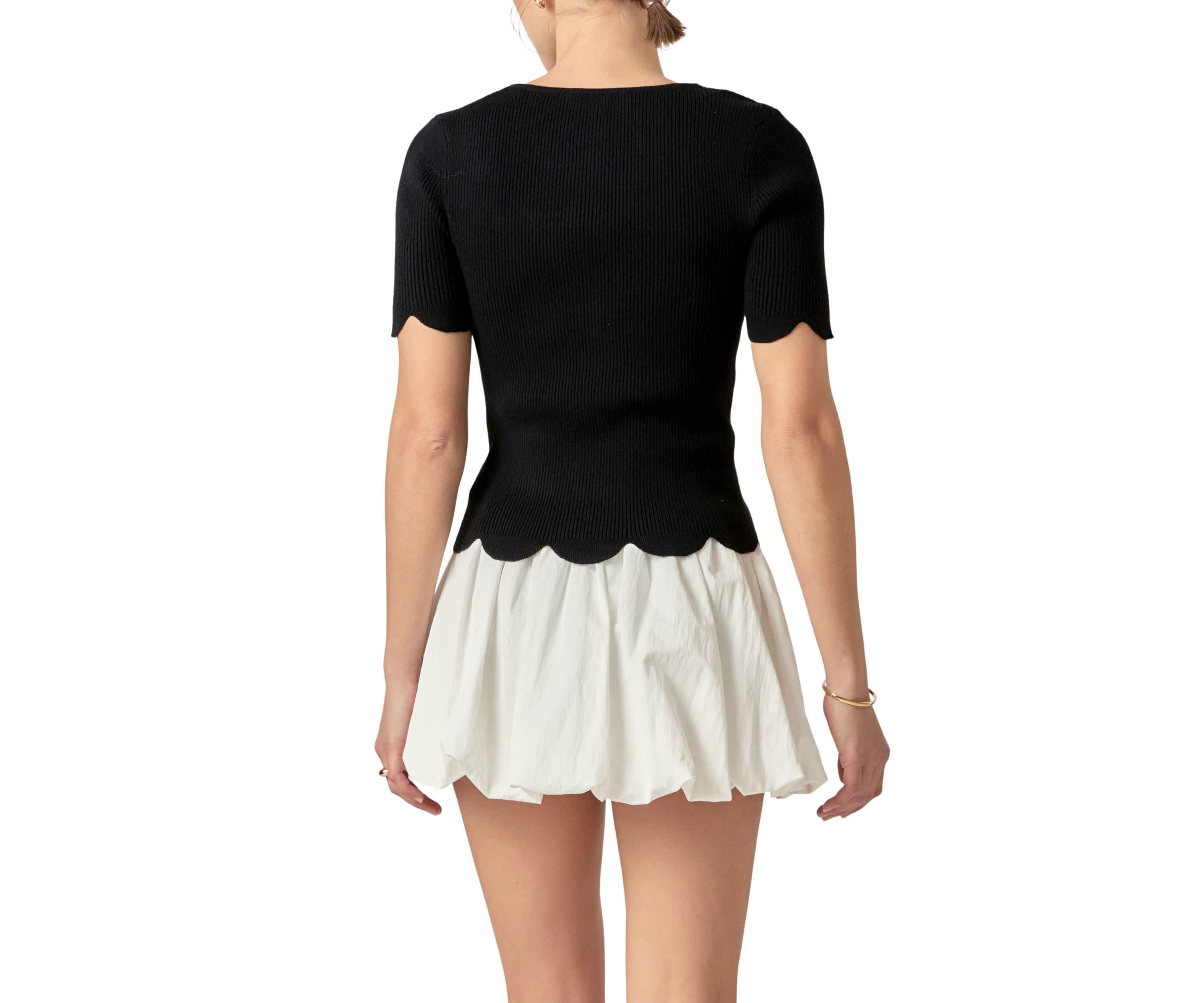 Scallop Hem Square Neck Sweater