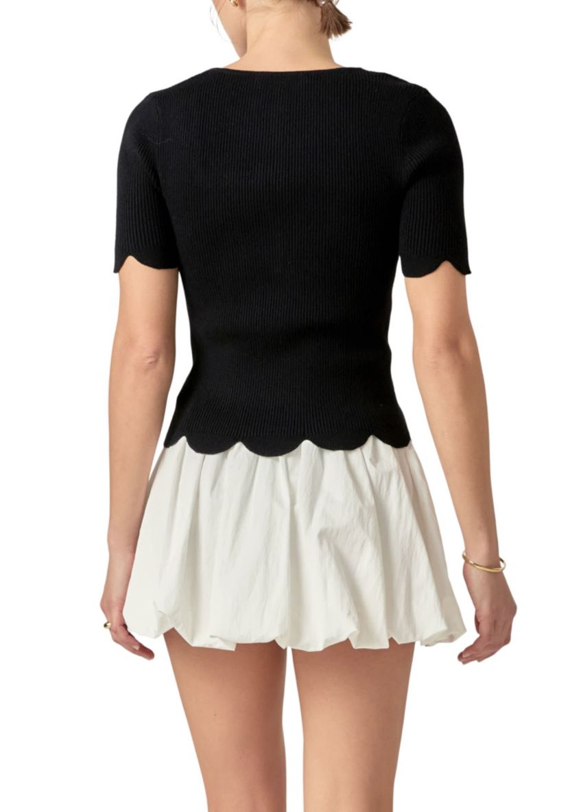 Scallop Hem Square Neck Sweater