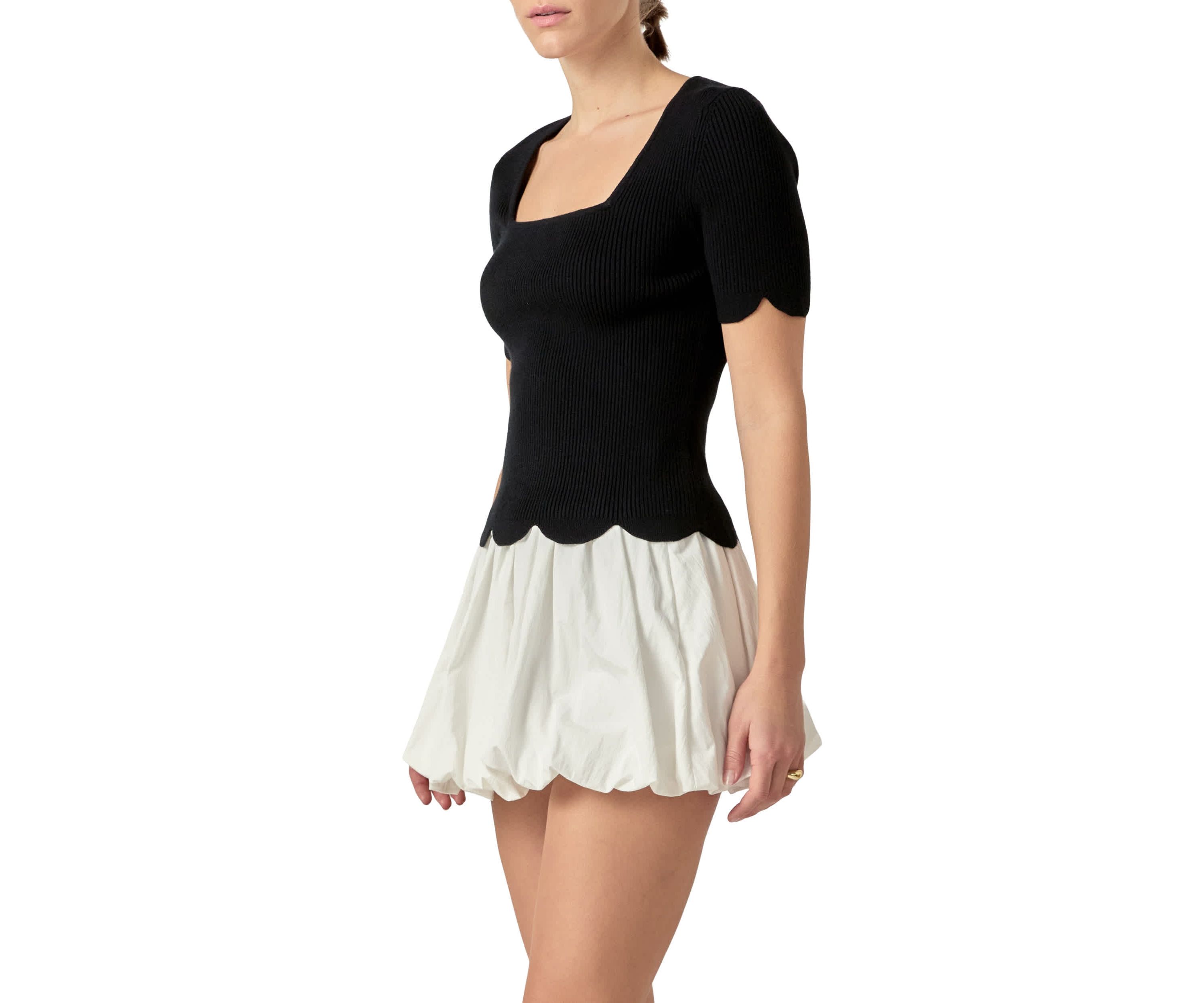Scallop Hem Square Neck Sweater