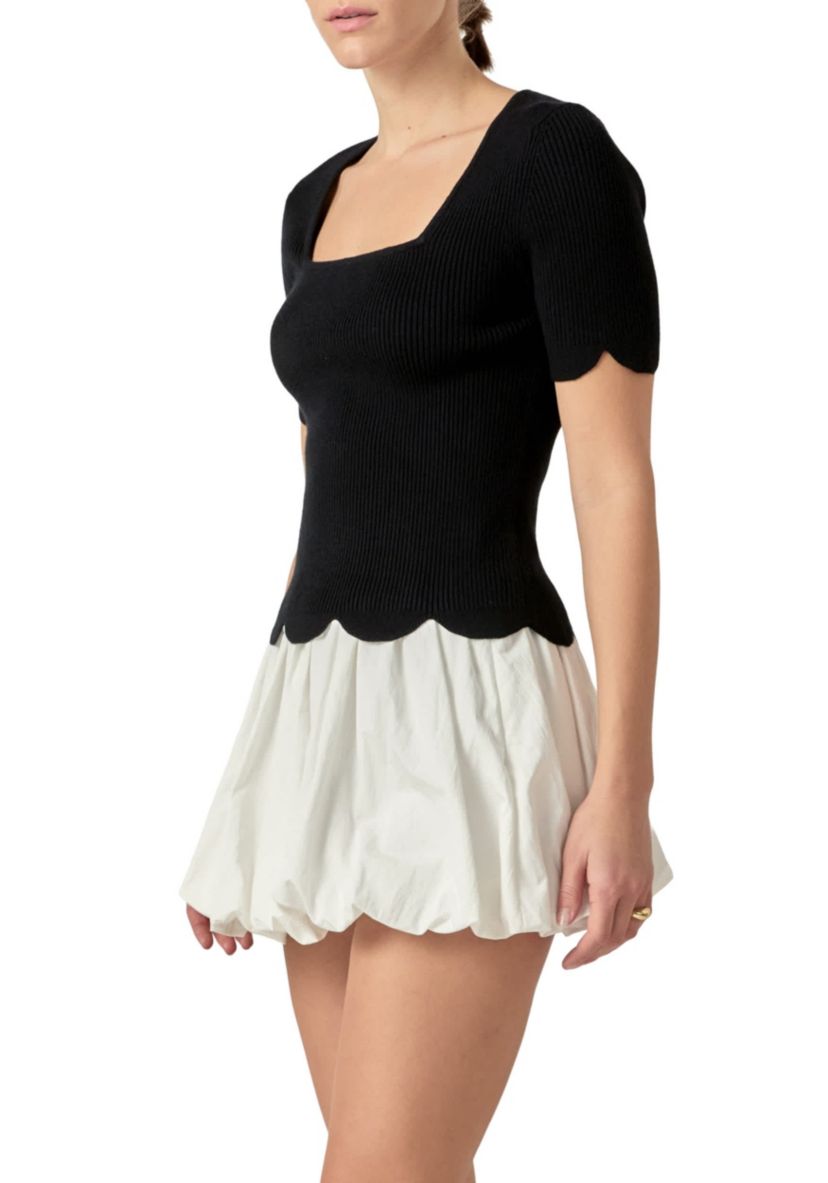 Scallop Hem Square Neck Sweater