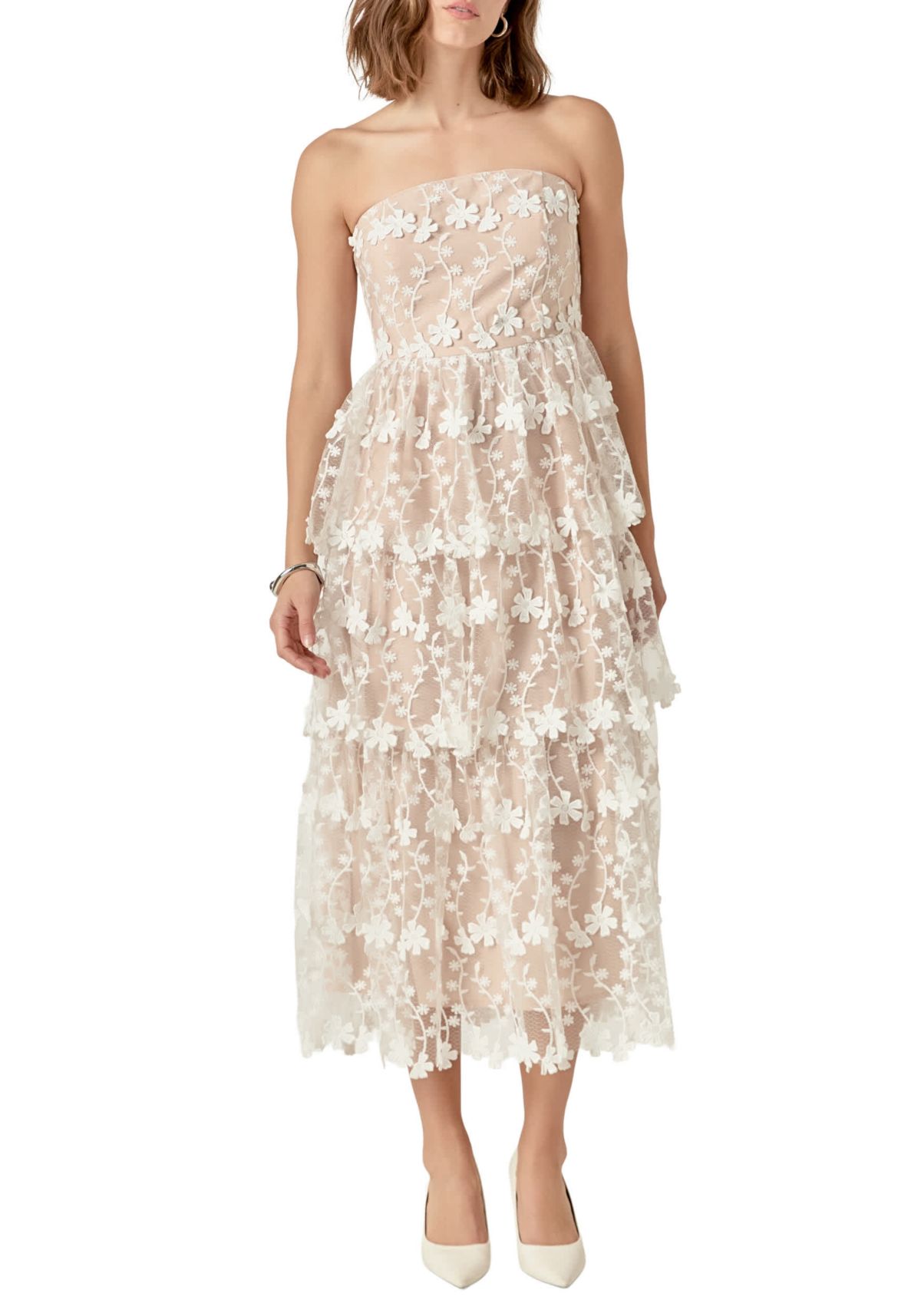 Strapless Crochet Layered Midi Dress