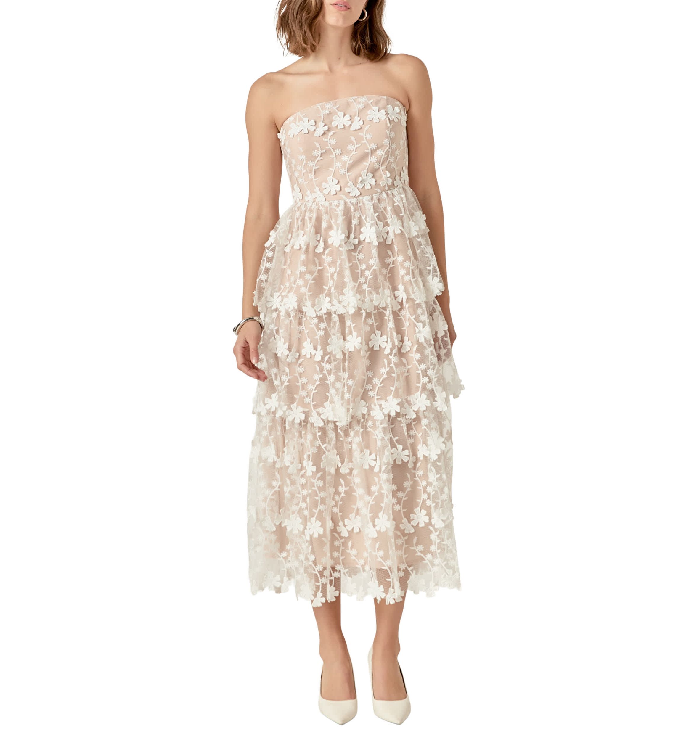 Strapless Crochet Layered Midi Dress