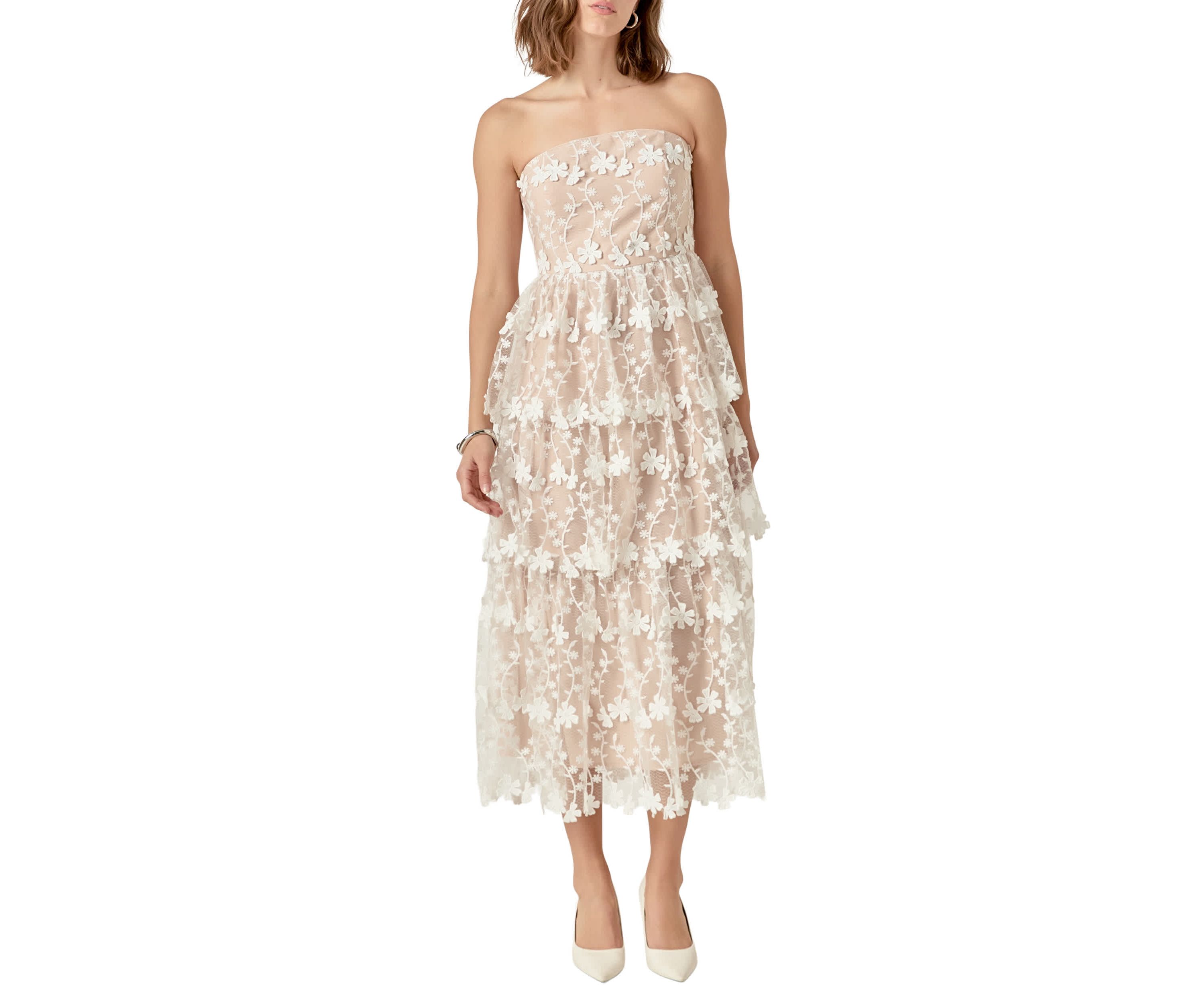 Strapless Crochet Layered Midi Dress