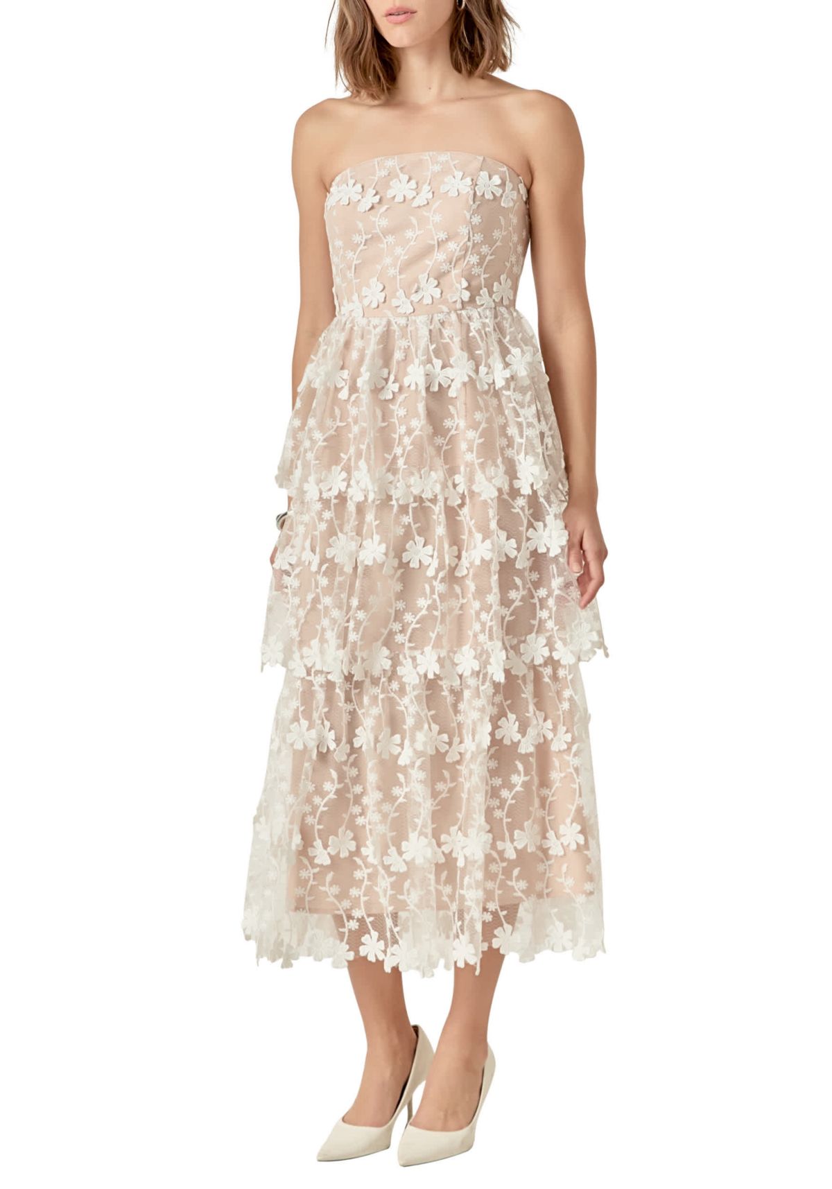 Strapless Crochet Layered Midi Dress