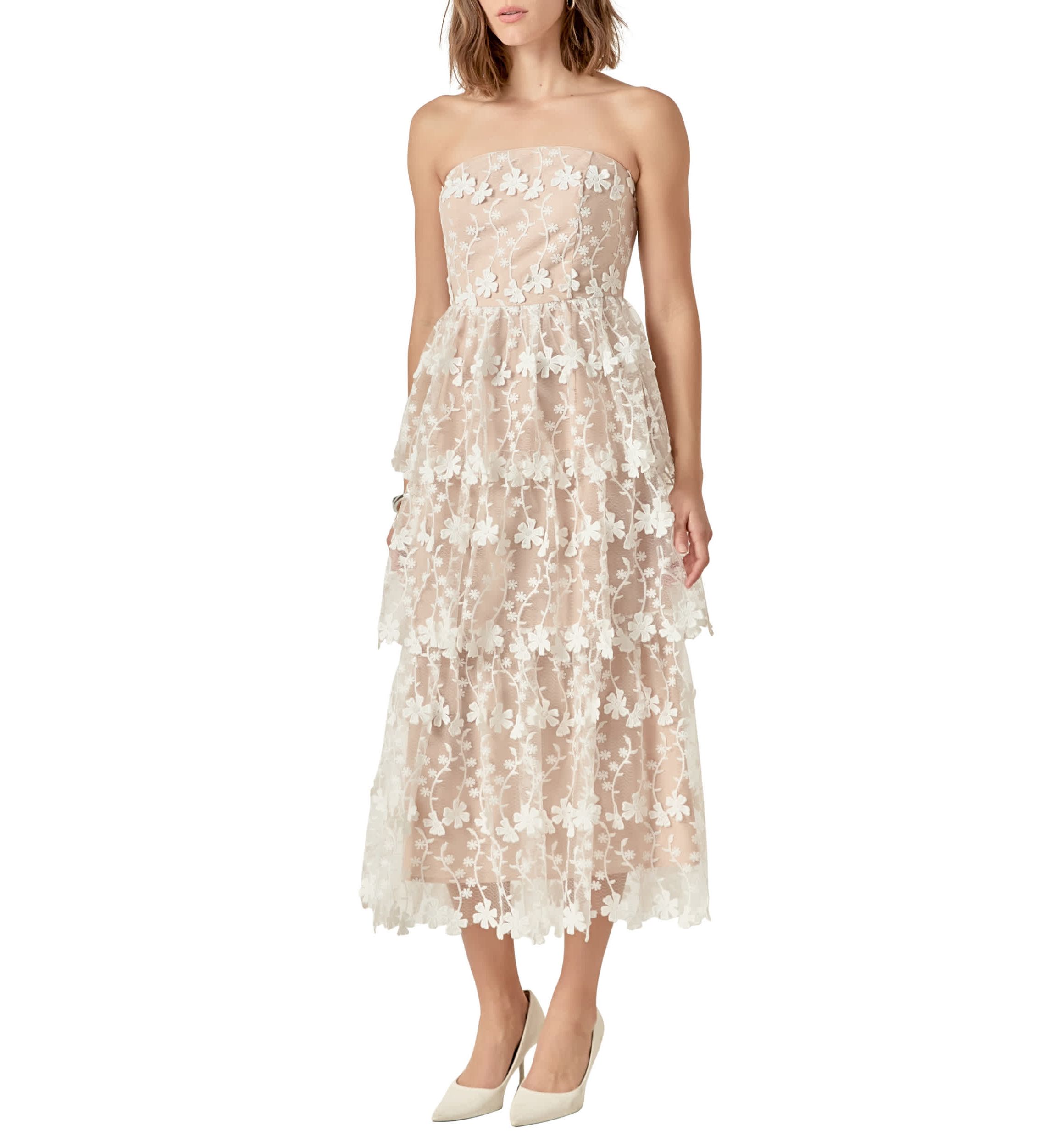 Strapless Crochet Layered Midi Dress