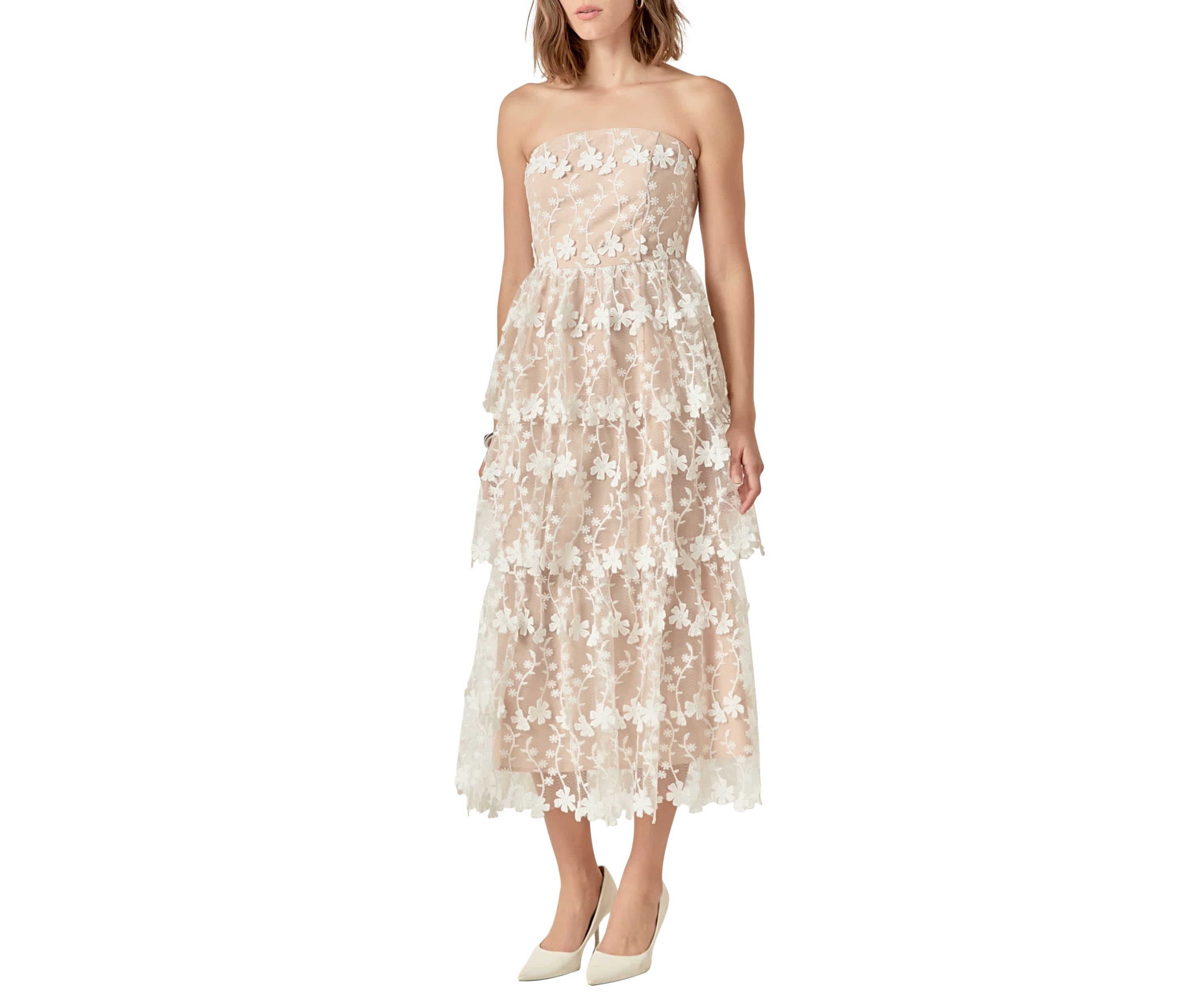 Strapless Crochet Layered Midi Dress