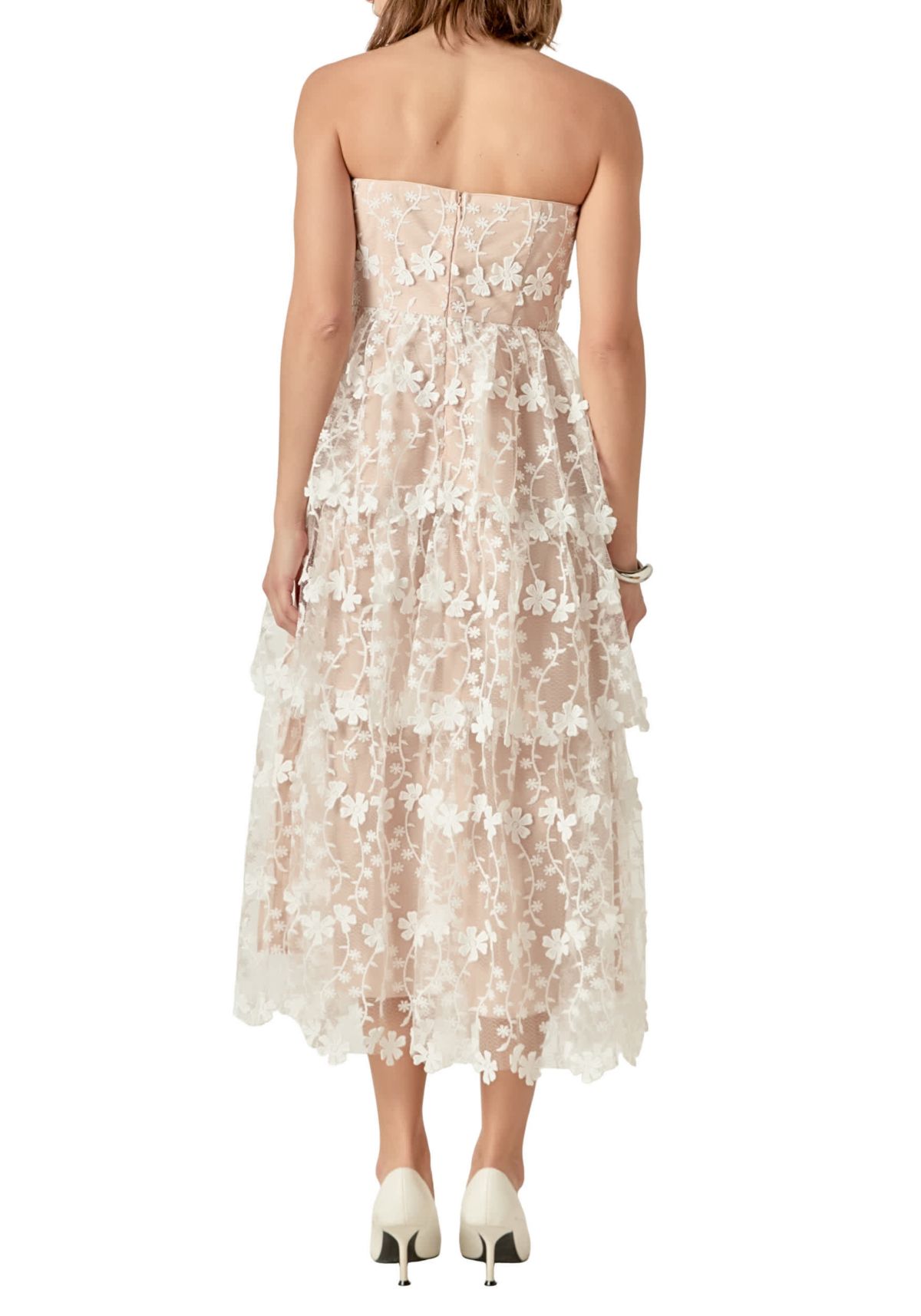 Strapless Crochet Layered Midi Dress