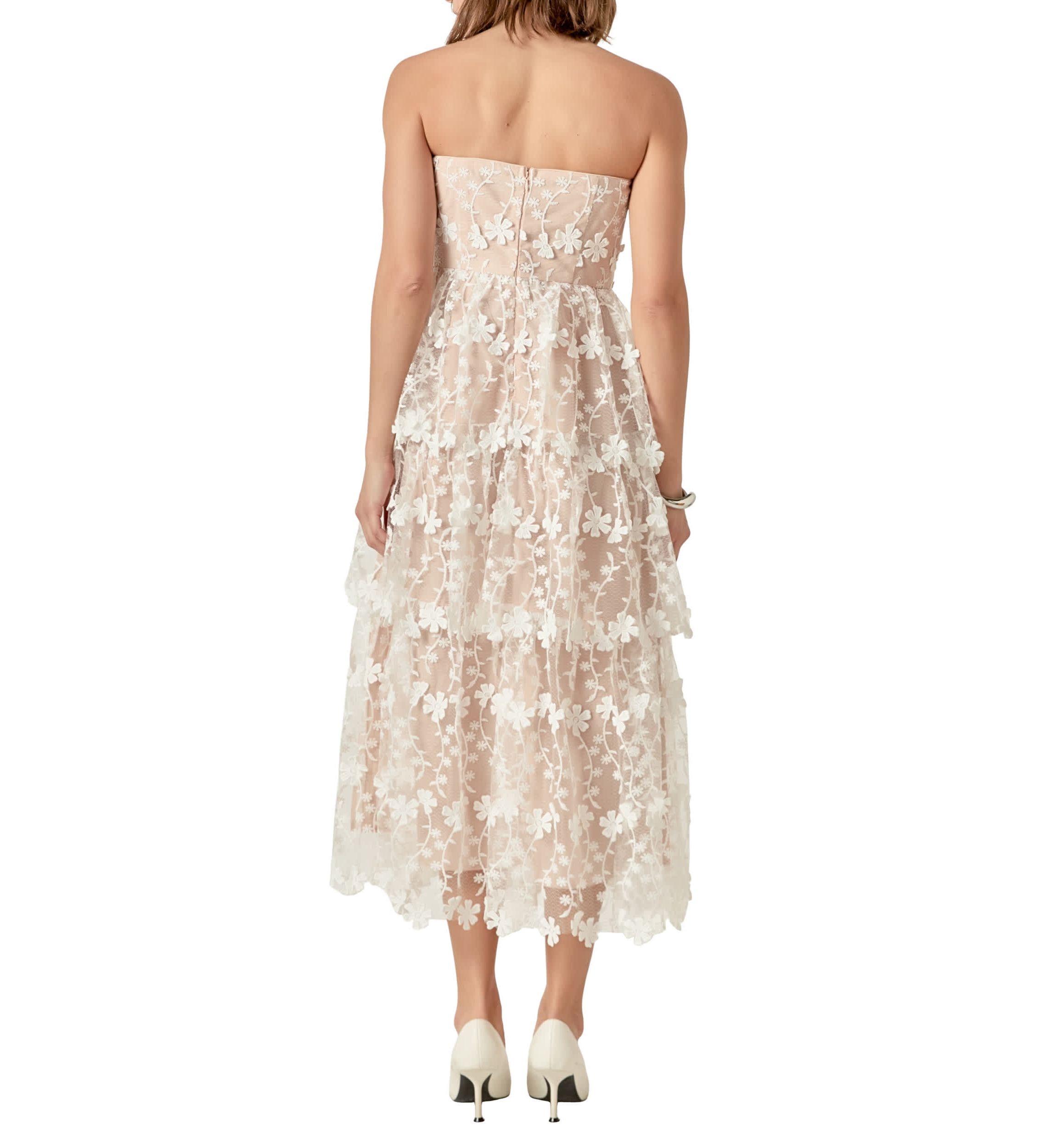 Strapless Crochet Layered Midi Dress
