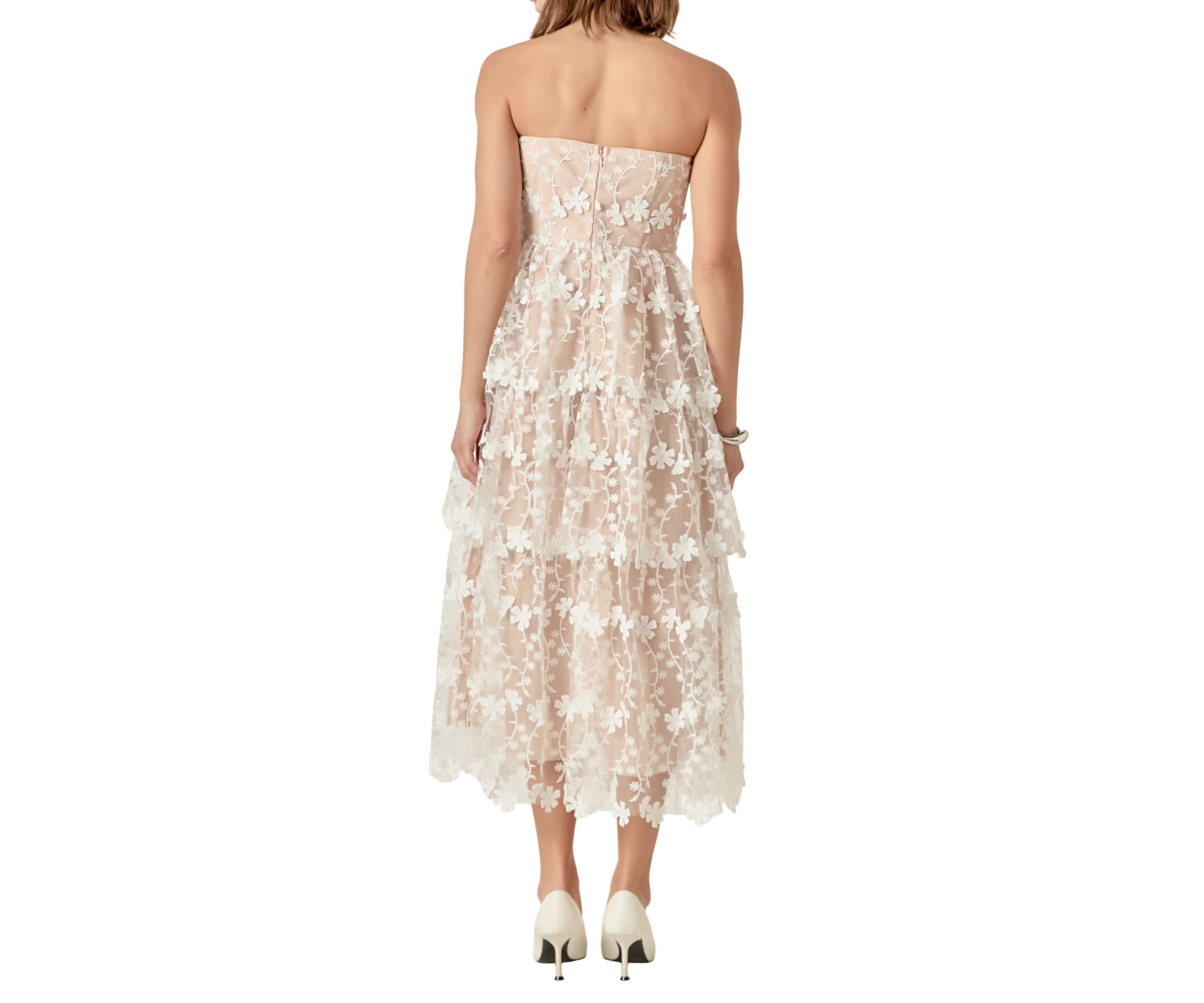 Strapless Crochet Layered Midi Dress