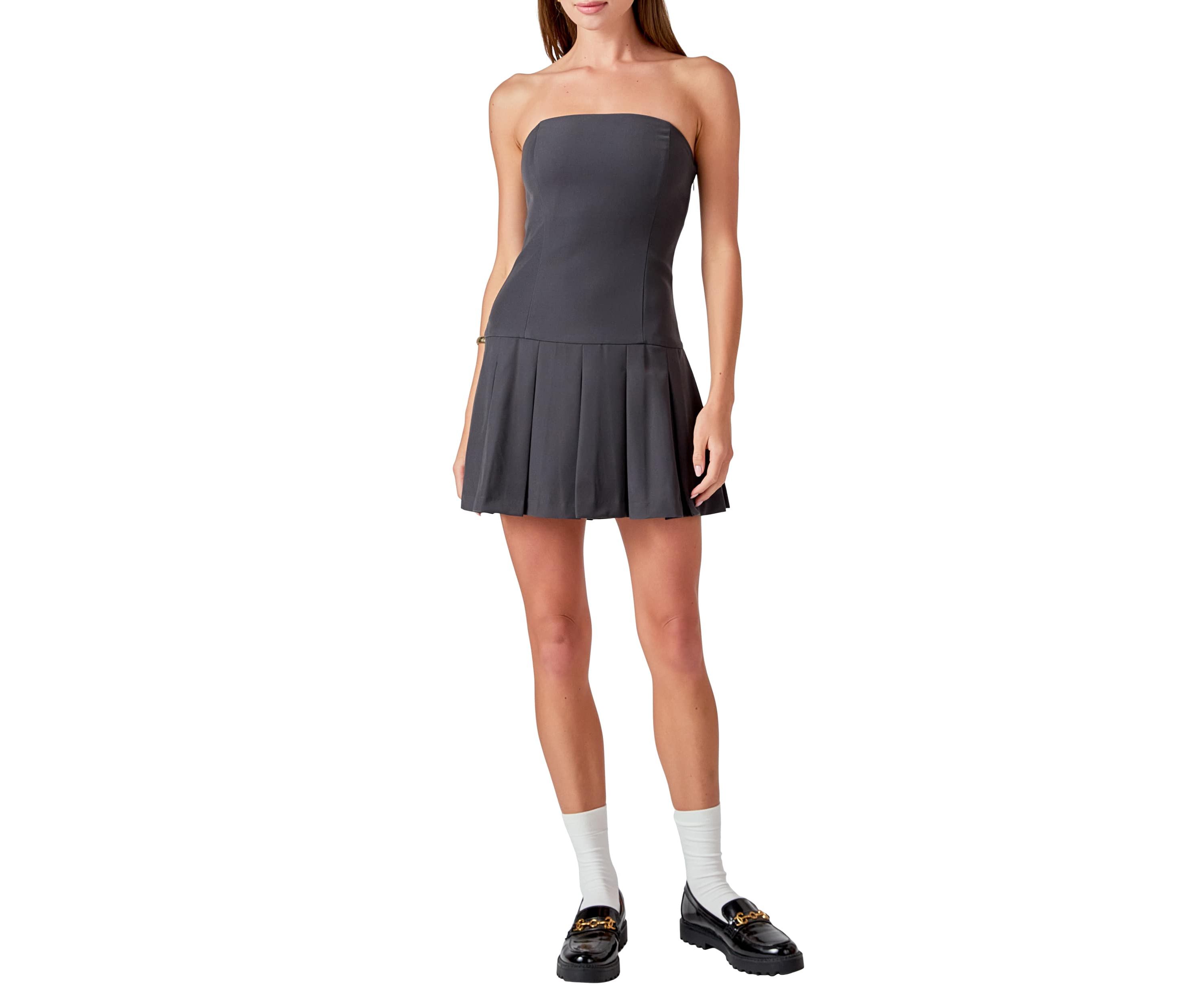 Strapless Pleated Mini Dress