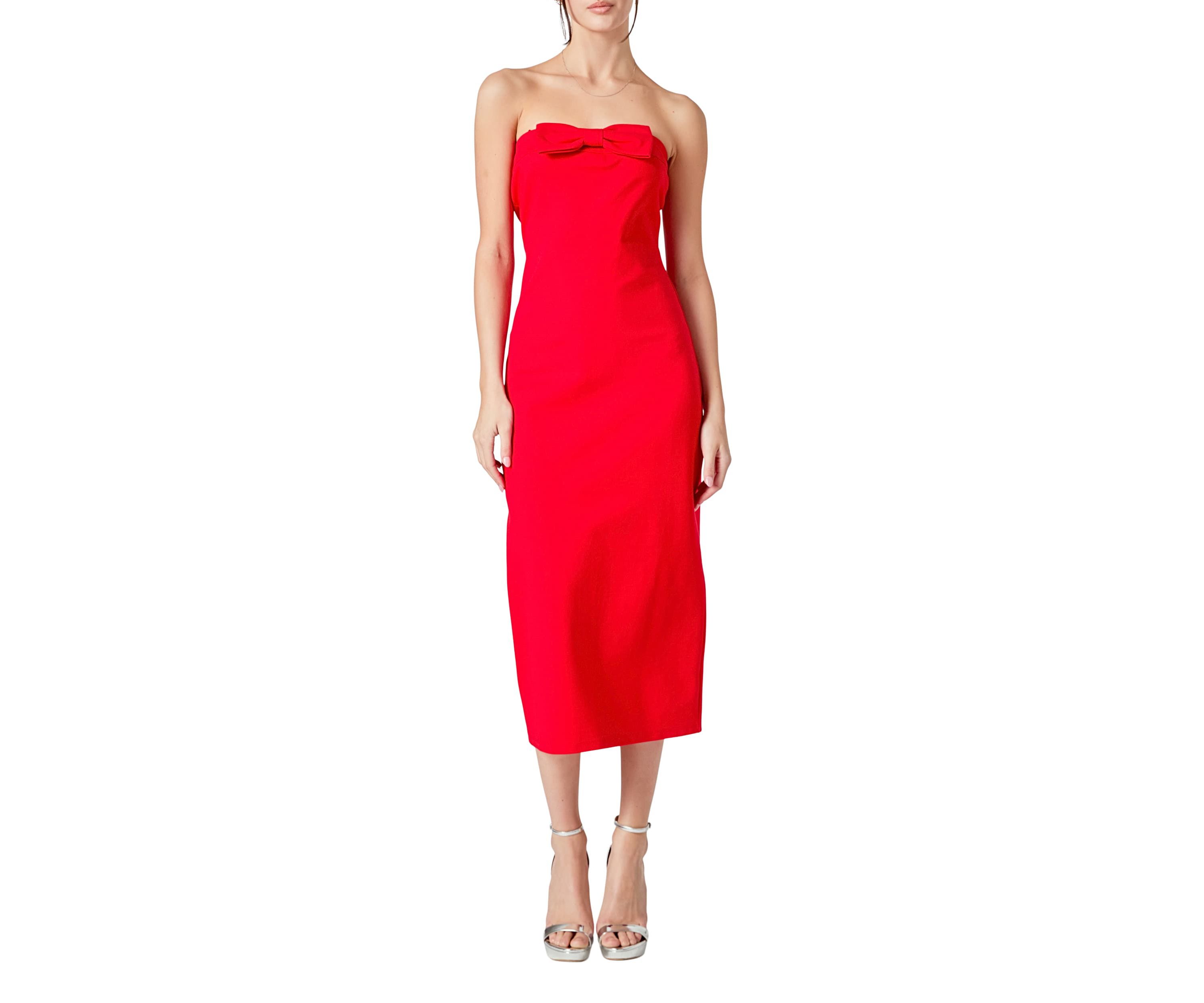 Strapless Bow Midi Dress