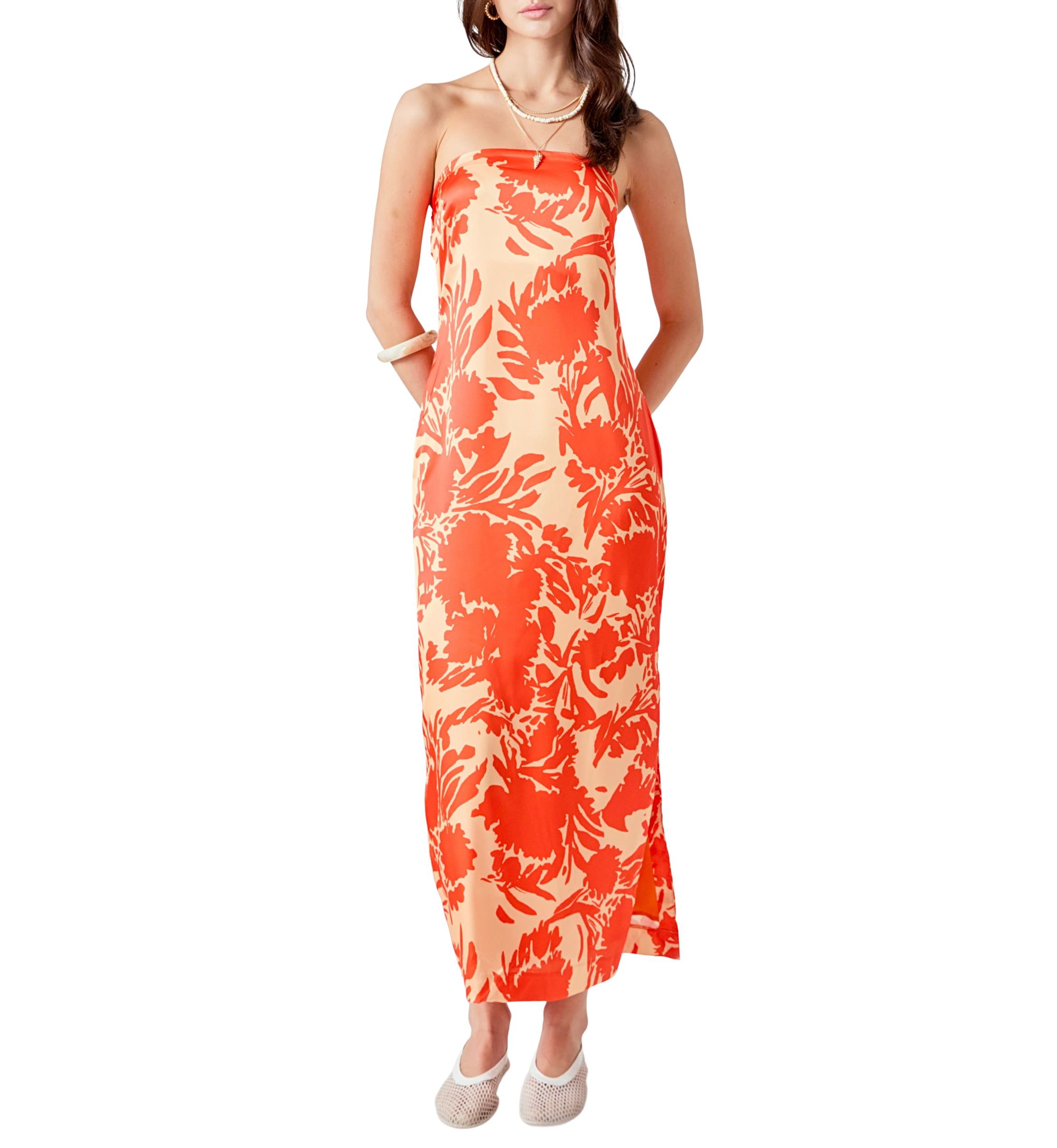 Strapless Print Maxi Dress