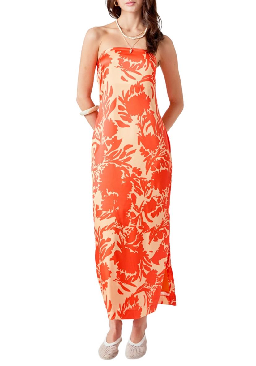 Strapless Print Maxi Dress