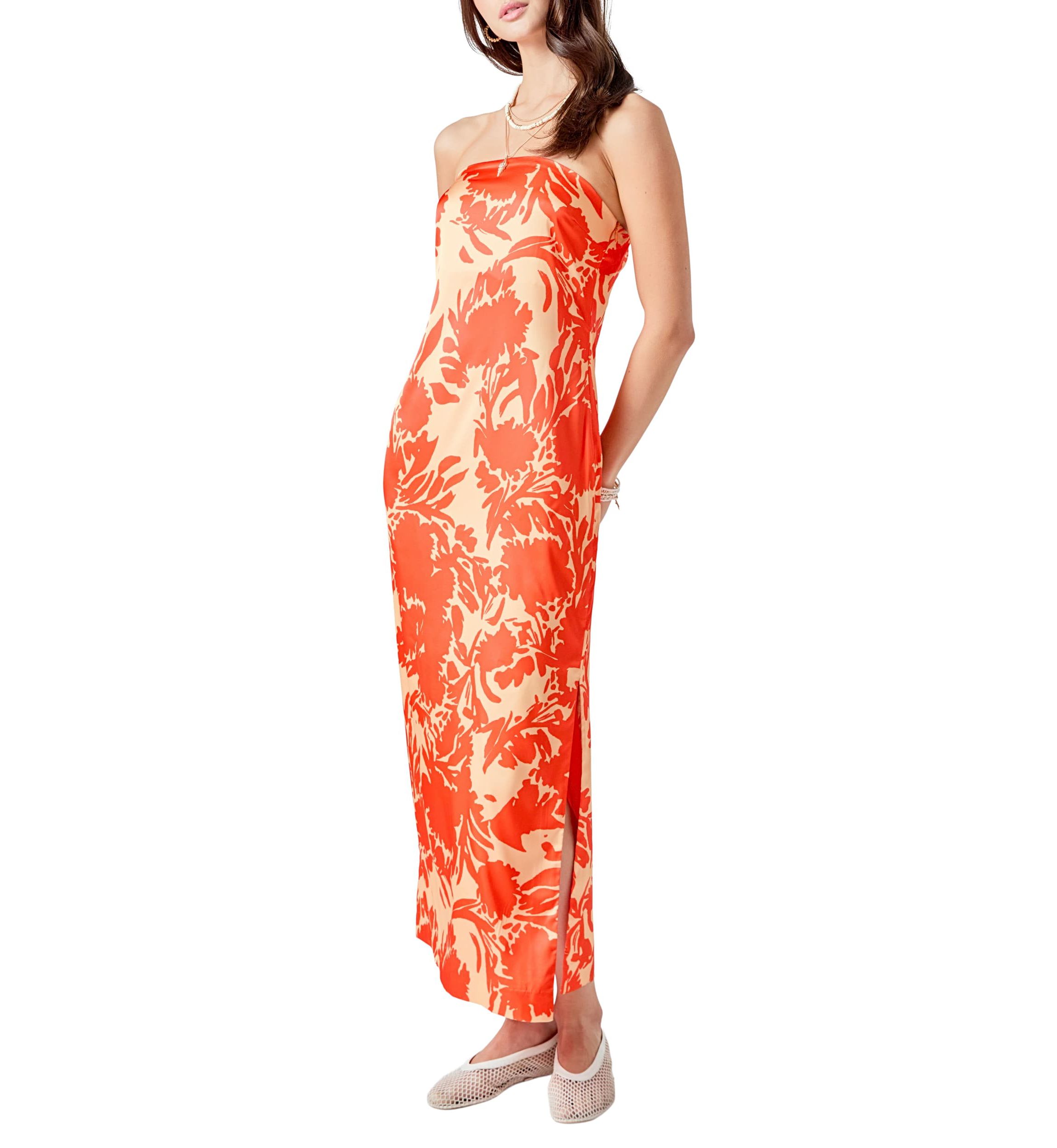 Strapless Print Maxi Dress