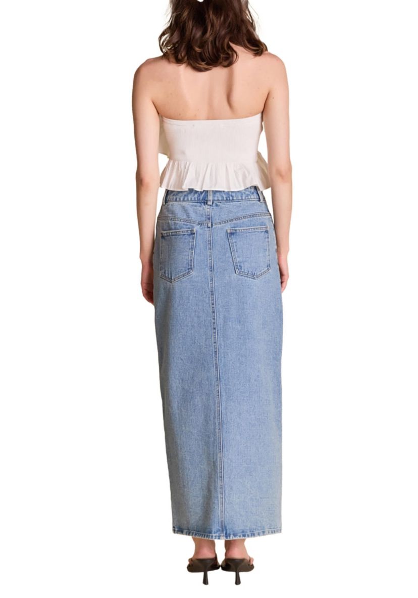 Mixed Media Ruffled Strapless Top
