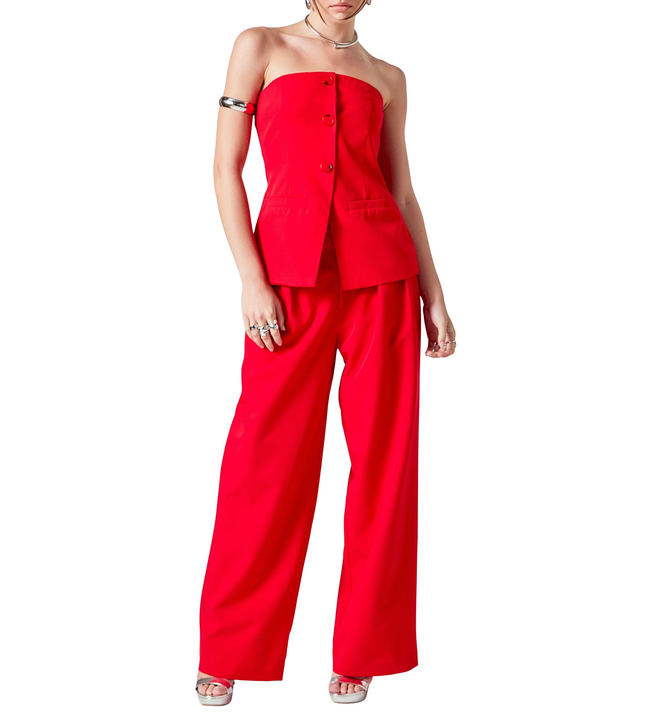Strapless Buttoned Long Top
